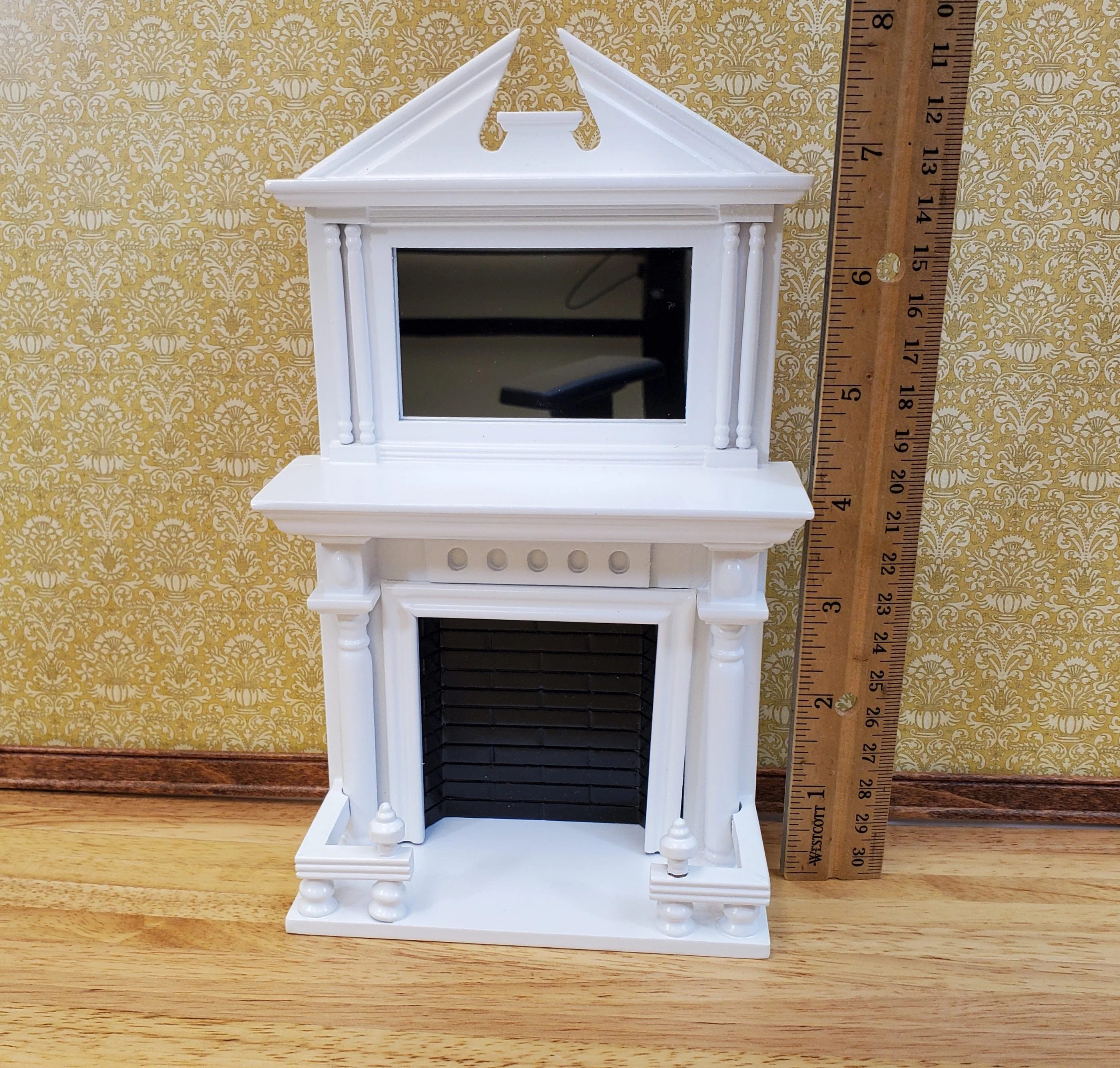 Dollhouse Fireplace Large with Mirror White Finish 1:12 Scale Miniature Furniture - Image 6