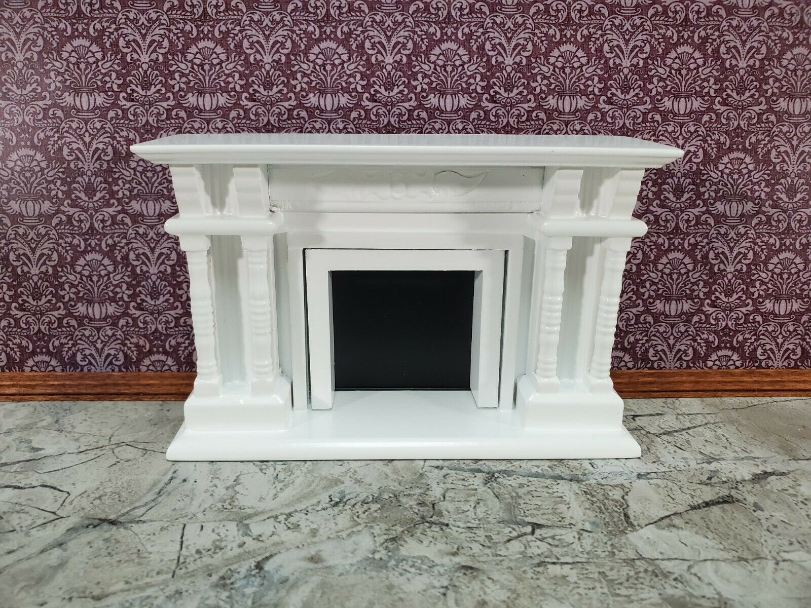 Dollhouse Fireplace with Columns White Finish 1:12 Scale Miniature Furniture - Image 2
