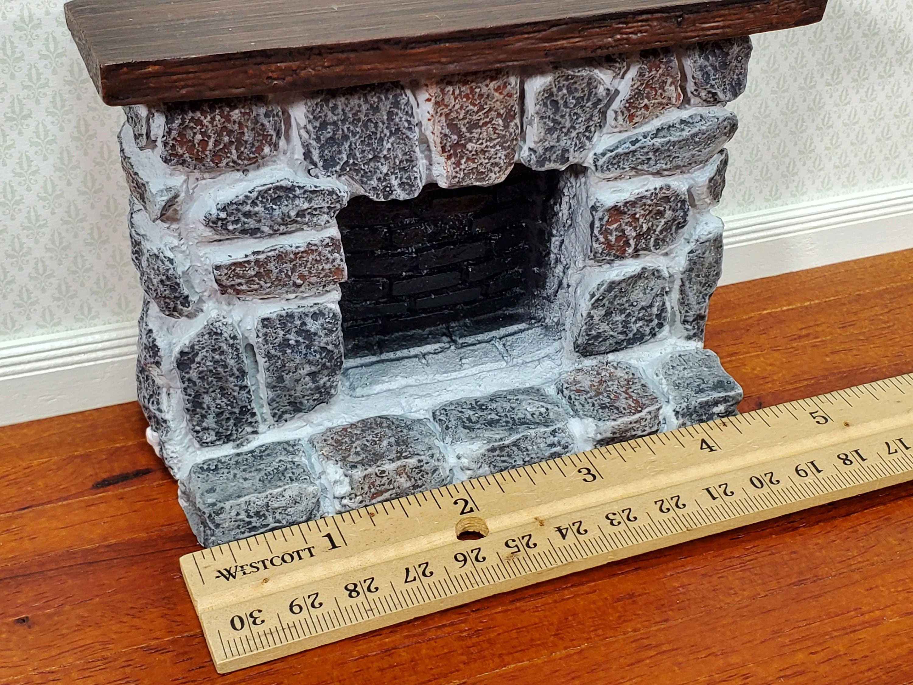 Dollhouse Fireplace with Mantel Gray Stone Fieldstone 1:12 Scale Miniature Furniture - Image 4