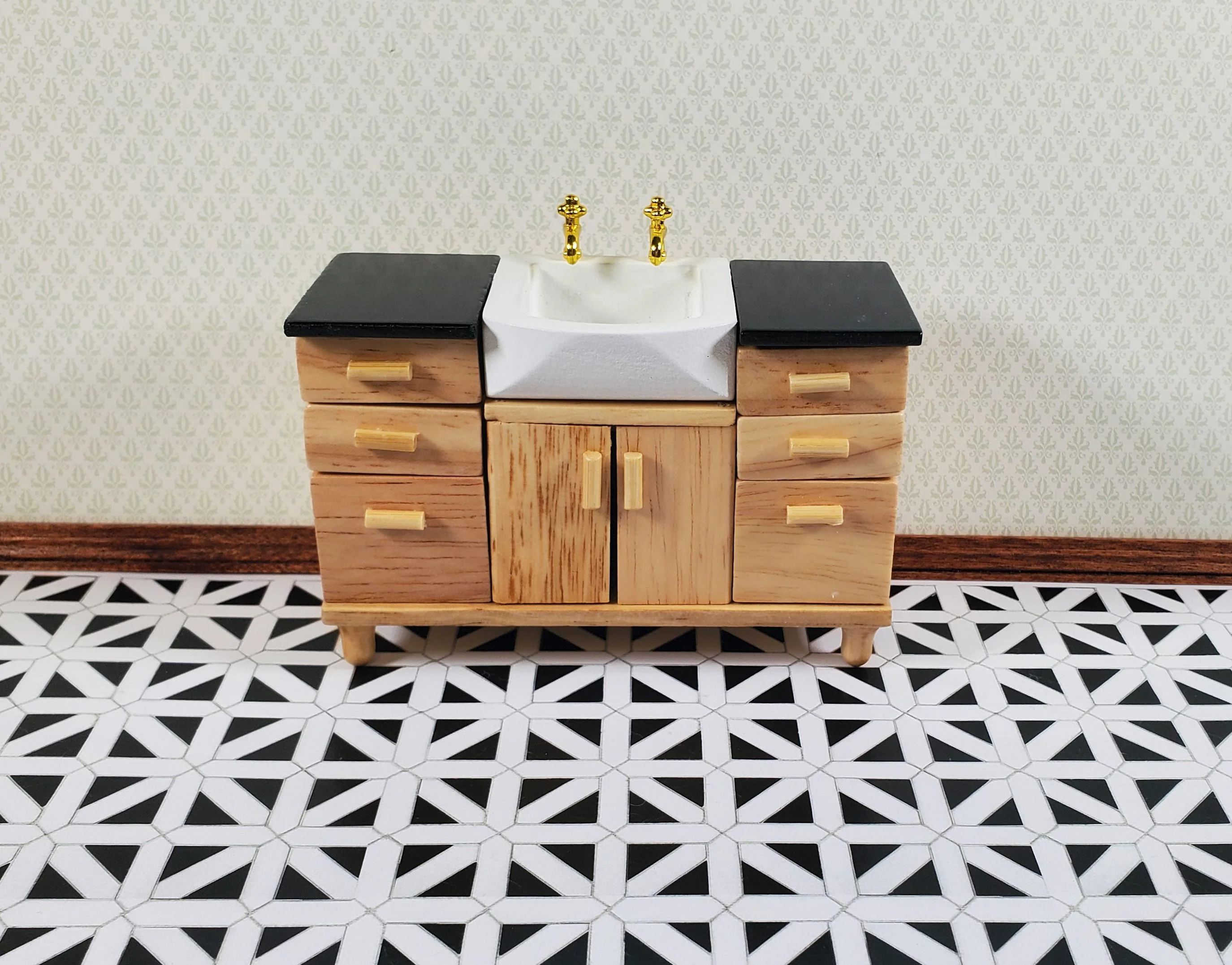 Dollhouse Flooring Black & White Tile 1:12 Scale Floor Wallpaper - Image 4