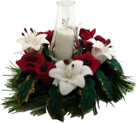 Dollhouse Floral & Candle Centerpiece with Hurricane Lamp 1:12 Scale Miniature