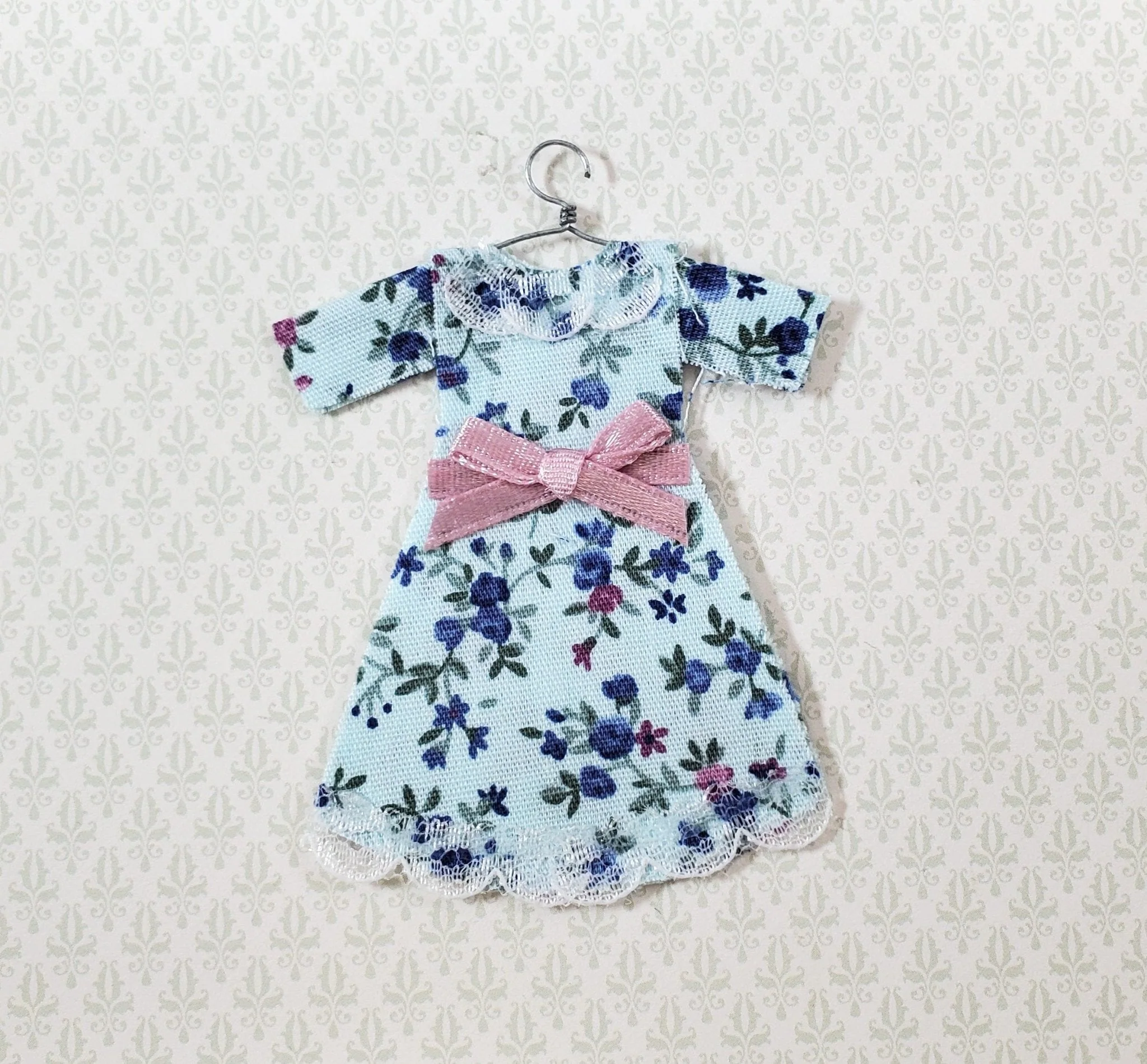 Dollhouse Floral Dress 1:12 Child Size Clothes on a Hanger Flat Decoration Only