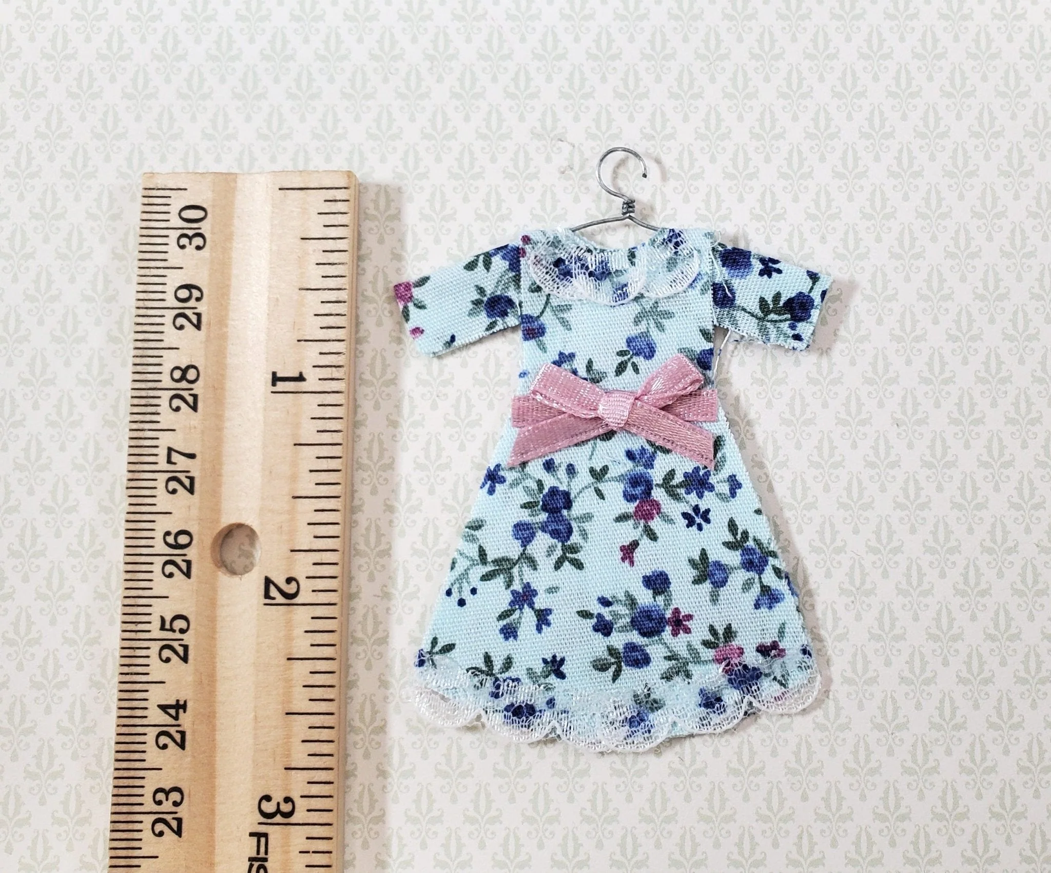 Dollhouse Floral Dress 1:12 Child Size Clothes on a Hanger Flat Decoration Only - Image 3