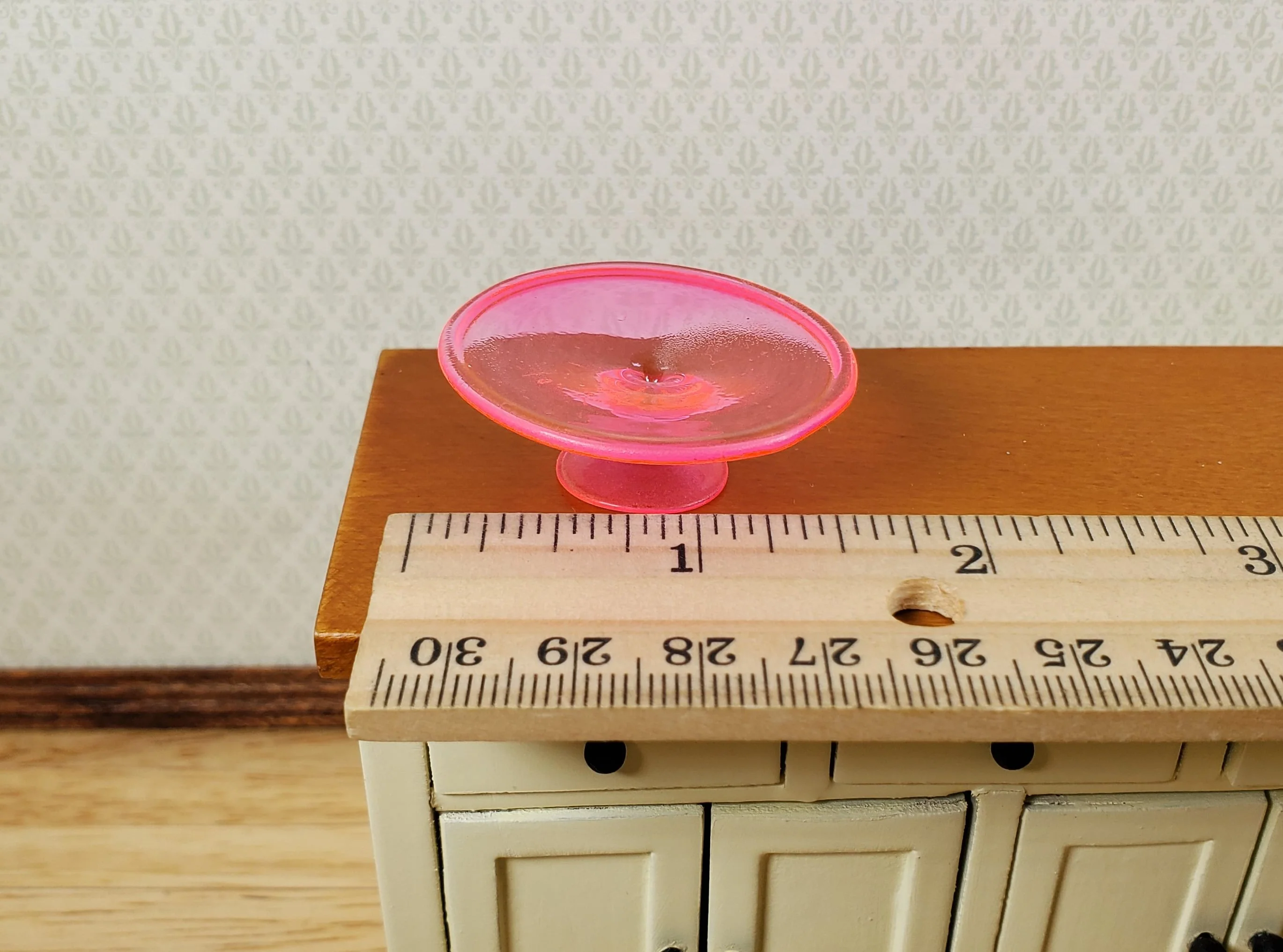 Dollhouse Fluorescent Pink Glass Cake Plate Large Miniature Kitchen - Image 3