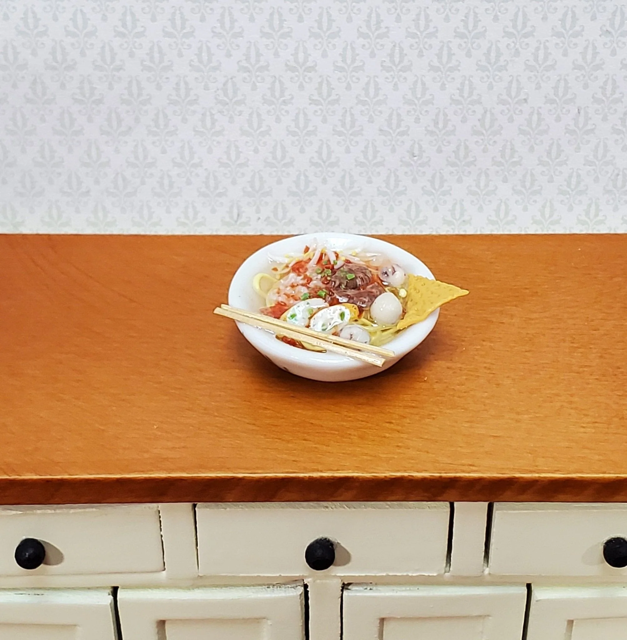 Dollhouse Food Bowl of Noodles LARGE in Decorative Bowl Miniature Kitchen