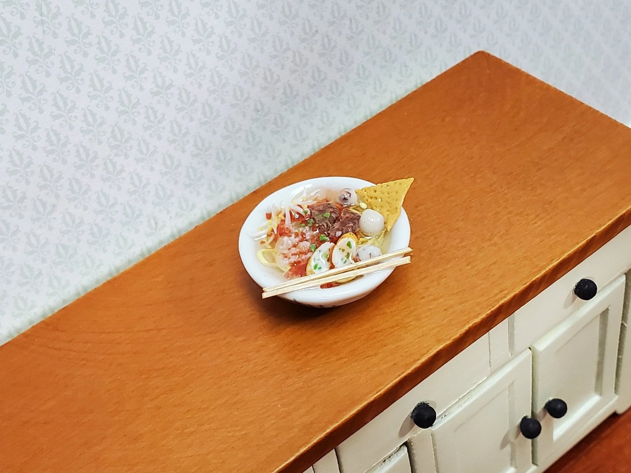 Dollhouse Food Bowl of Noodles LARGE in Decorative Bowl Miniature Kitchen - Image 2