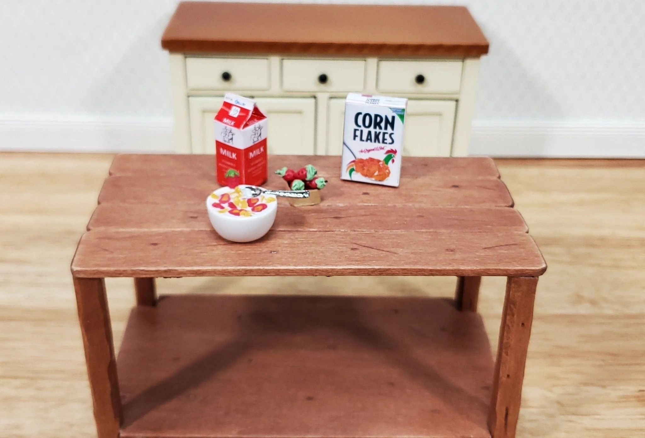 Dollhouse Food Breakfast Cereal Milk Bowl Strawberries 1:12 Scale Miniatures