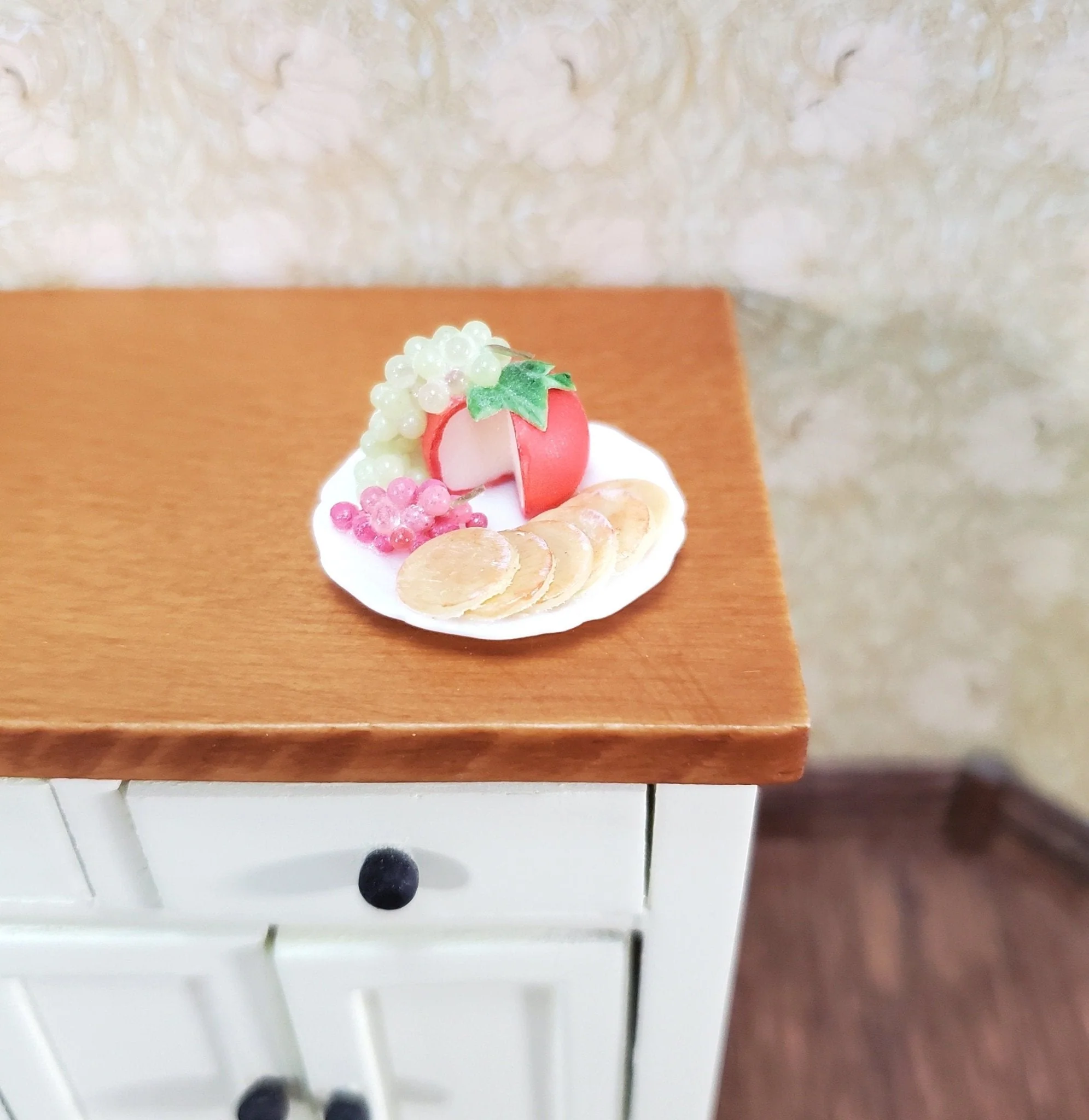 Dollhouse Food Cheese Crackers & Grapes Ceramic Plate 1:12 Scale Miniature Kitchen Falcon - Image 3