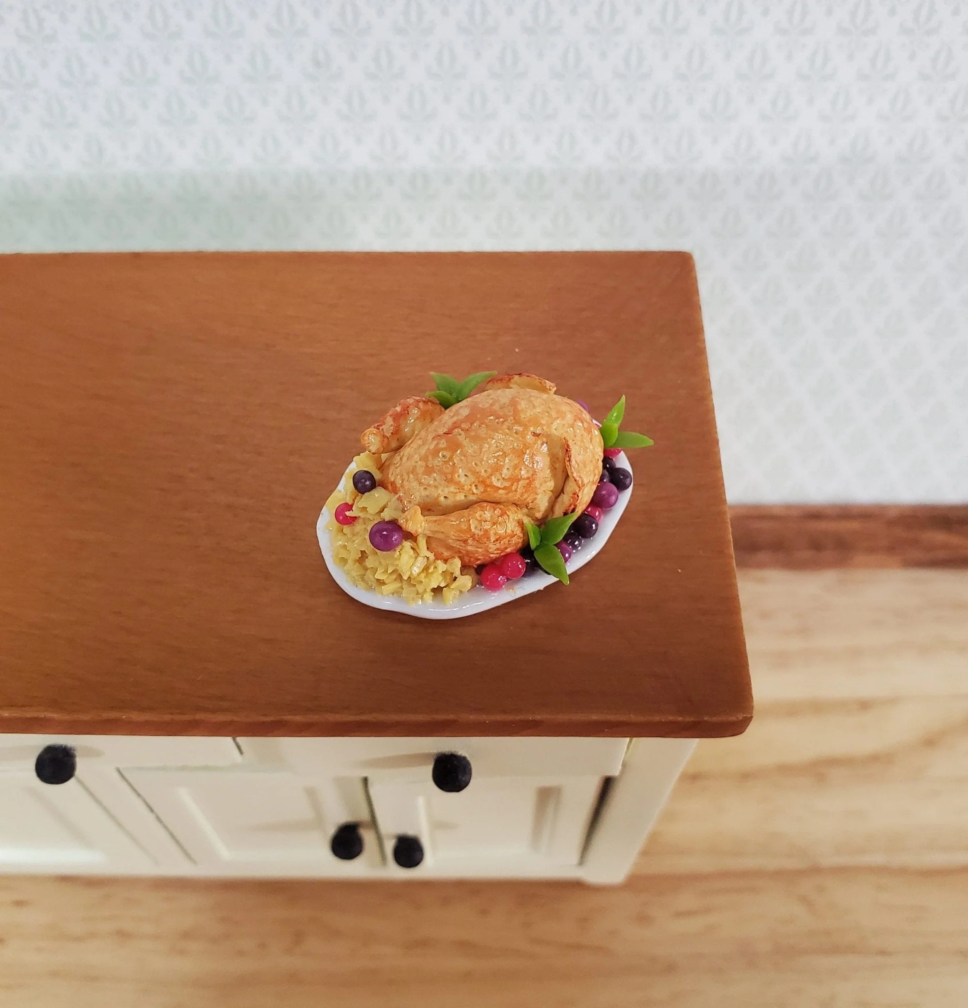 Dollhouse Food Stuffed Chicken with Fruit on Platter 1:12 Scale Miniature - Image 2