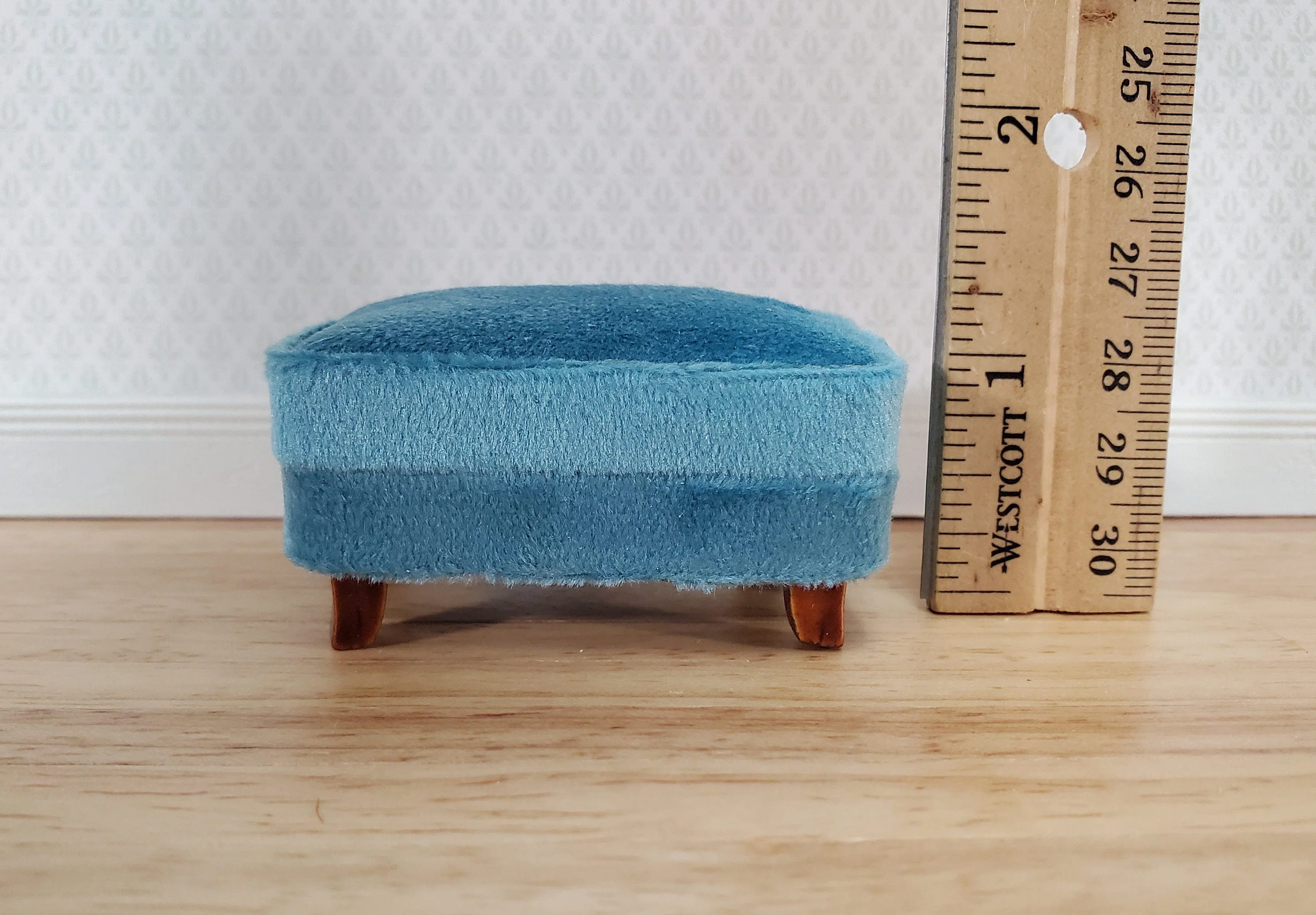 Dollhouse Footstool Ottoman Teal Fabric Modern Style 1:12 Scale Miniature Furniture - Image 4