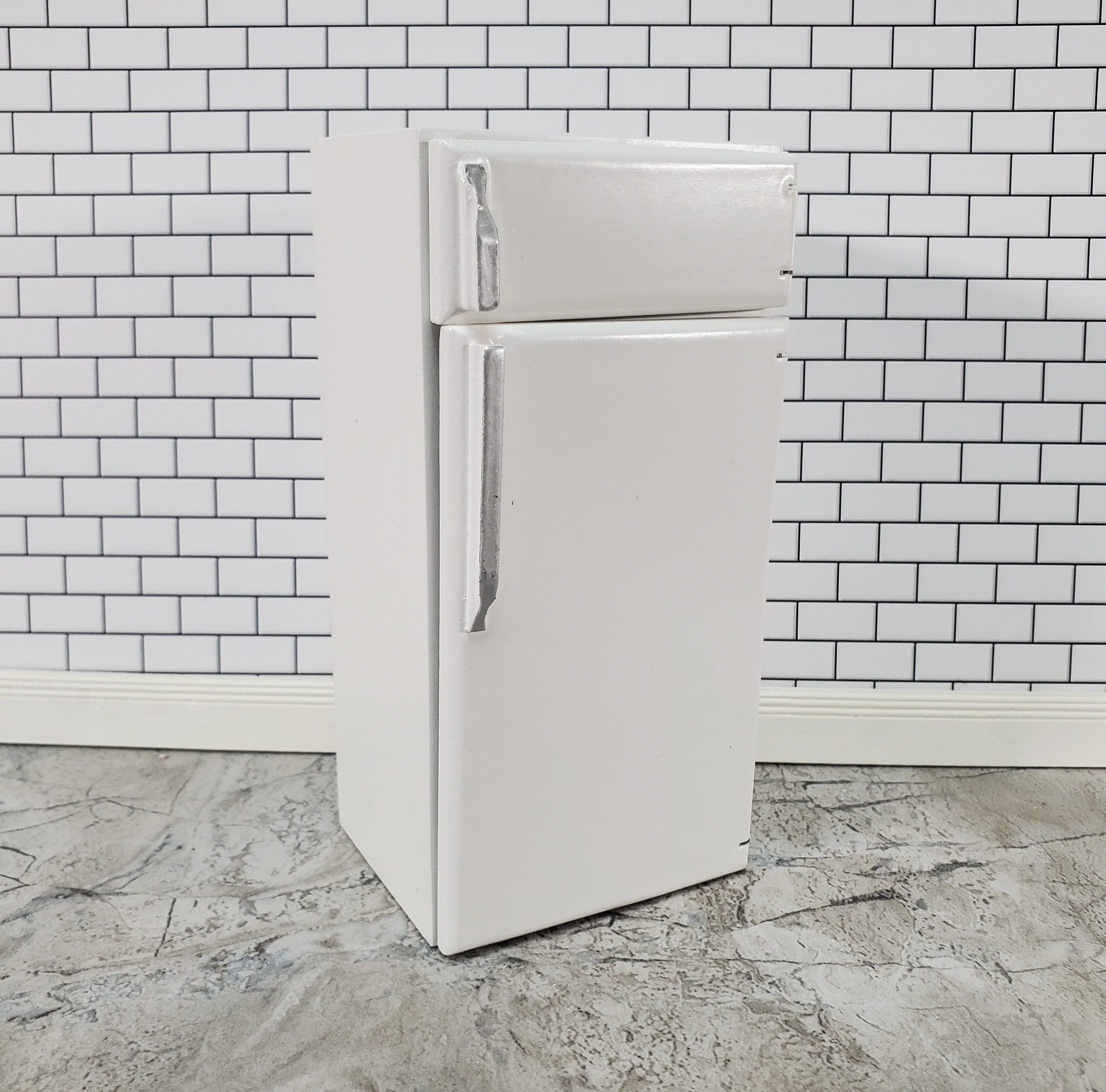 Dollhouse Fridge Modern Refrigerator Freezer White 2 Door 1:12 Scale Miniature - Image 2