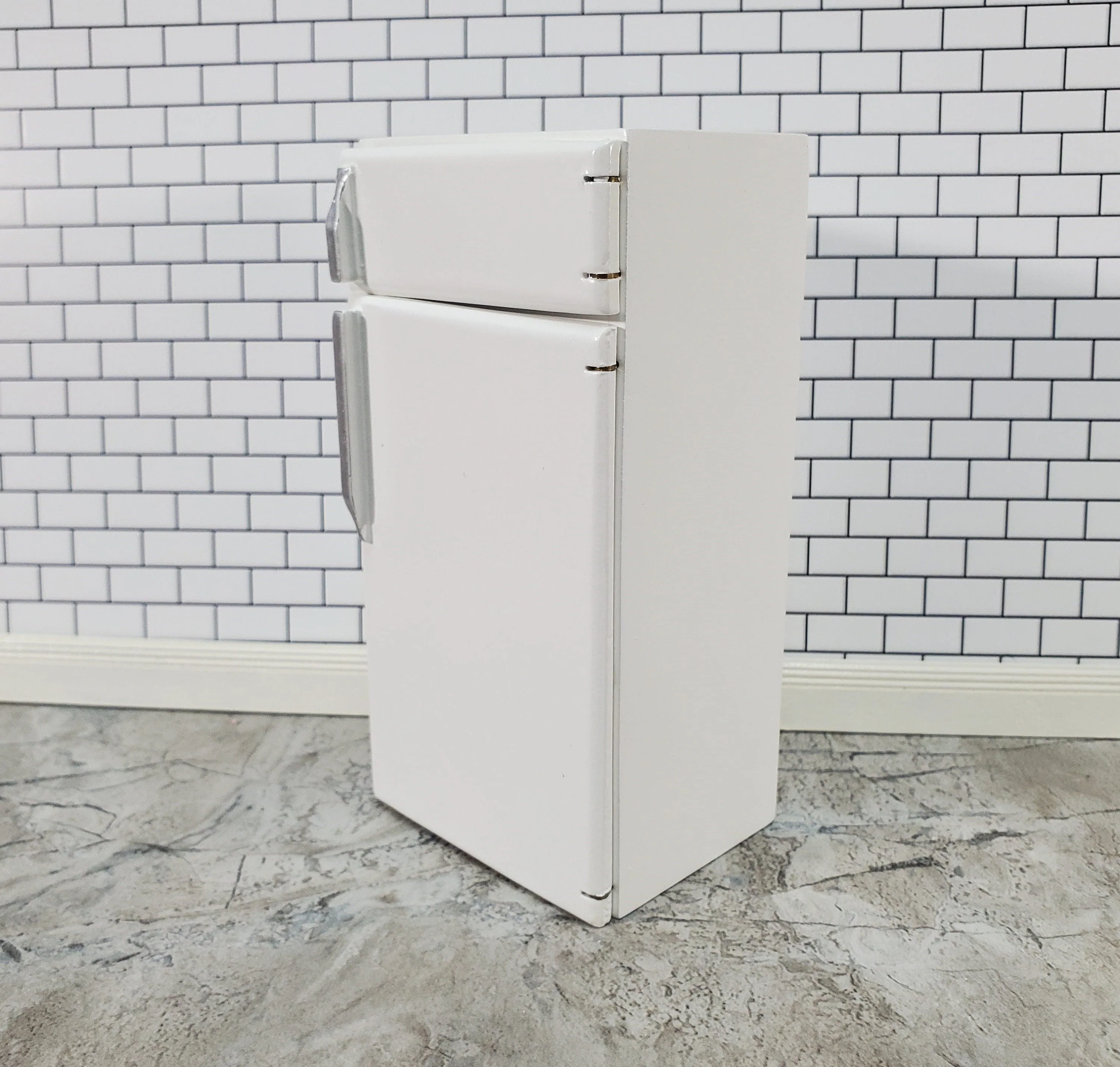 Dollhouse Fridge Modern Refrigerator Freezer White 2 Door 1:12 Scale Miniature - Image 3