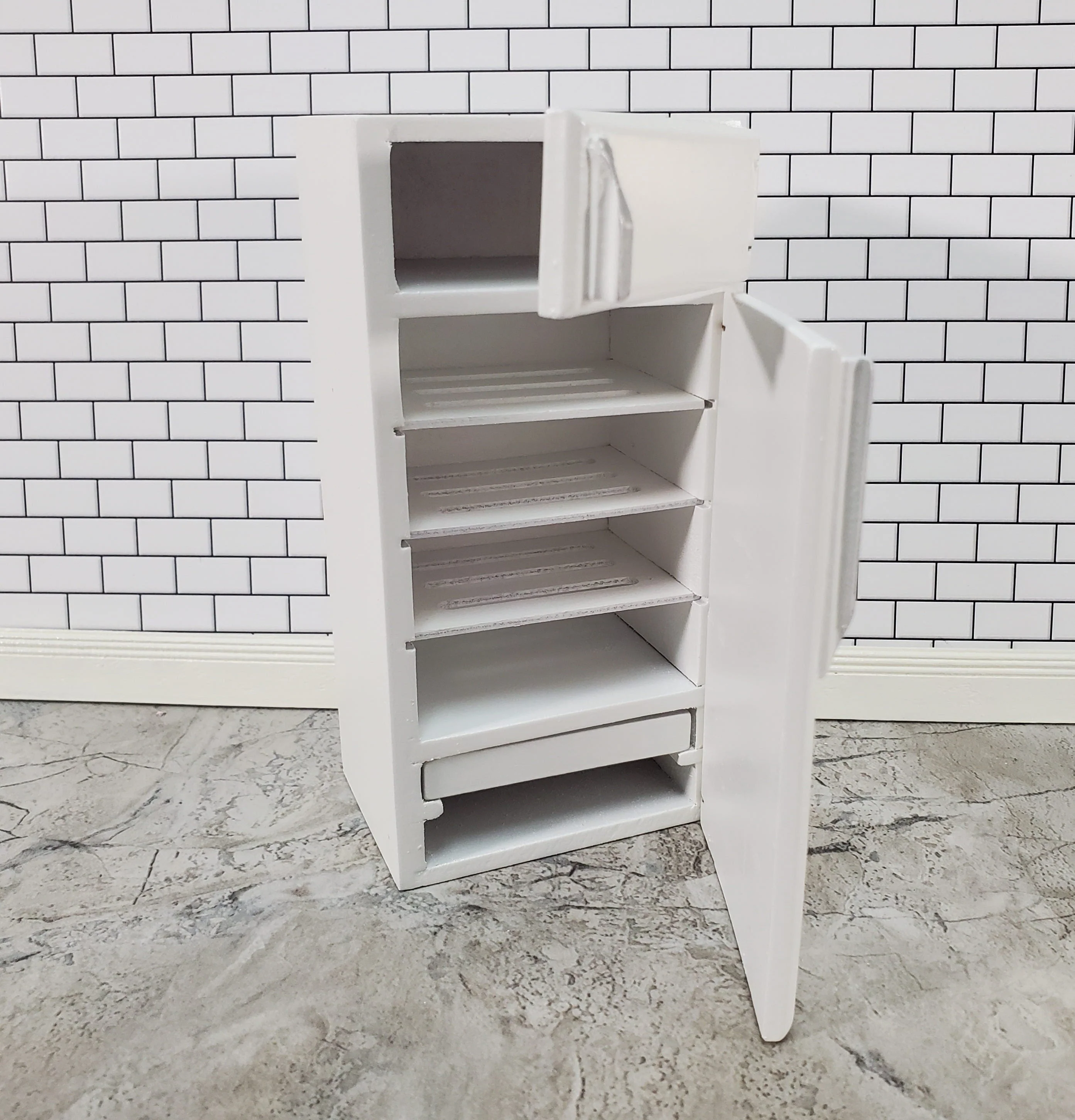 Dollhouse Fridge Modern Refrigerator Freezer White 2 Door 1:12 Scale Miniature - Image 4