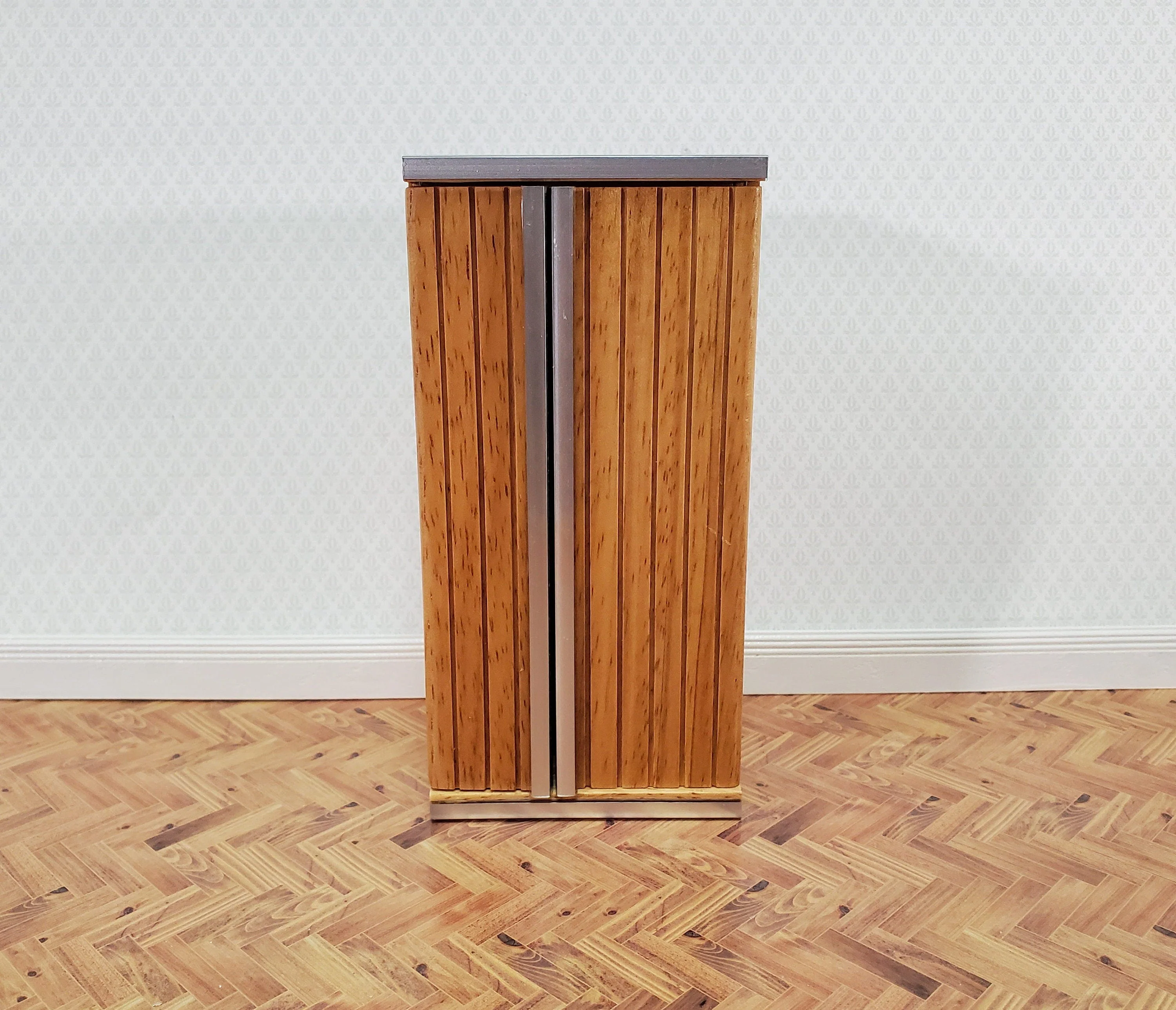 Dollhouse Fridge Modern Refrigerator Oak Finish 1:12 Scale Miniature Wood Furniture - Image 2