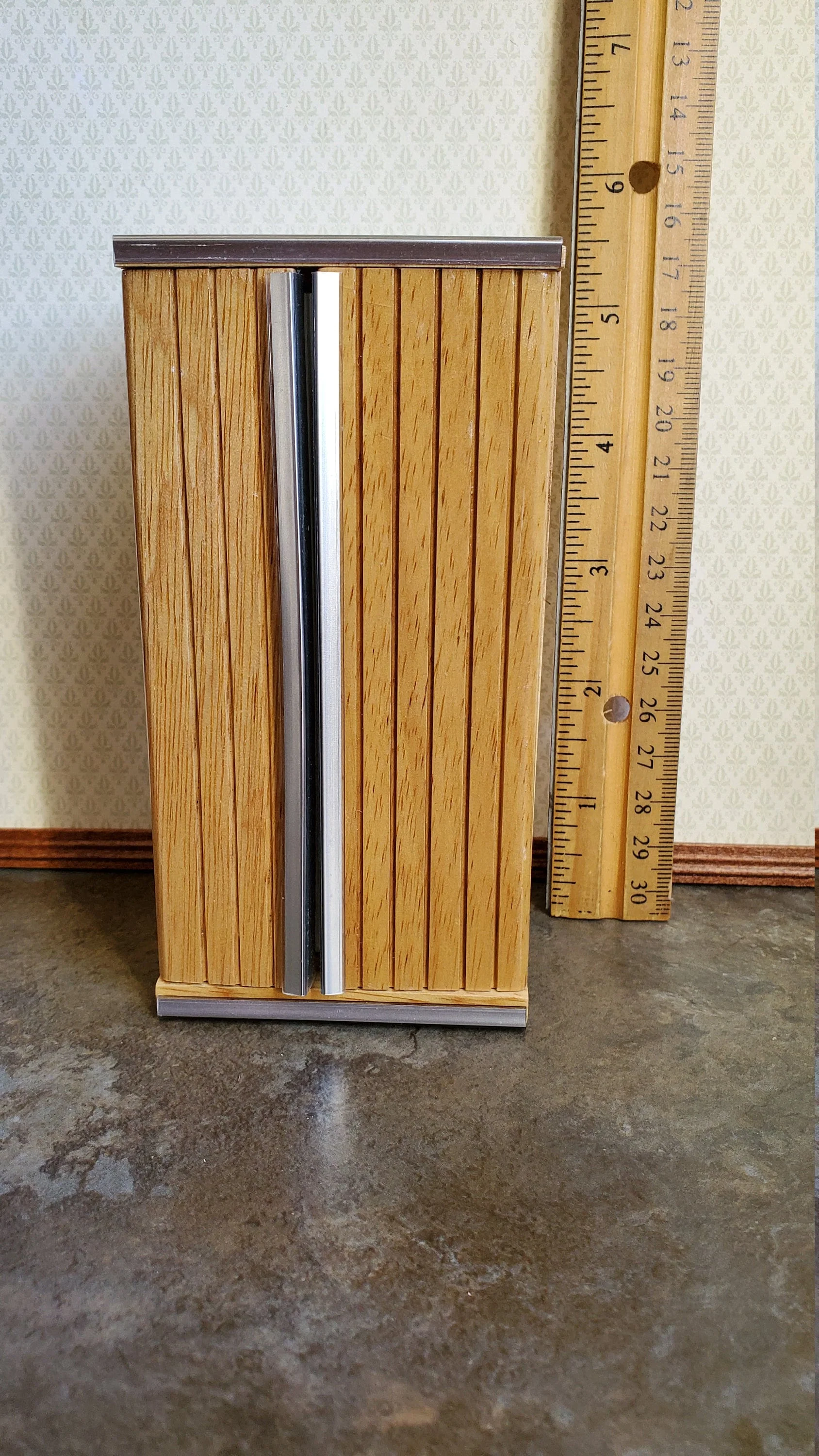 Dollhouse Fridge Modern Refrigerator Oak Finish 1:12 Scale Miniature Wood Furniture - Image 4