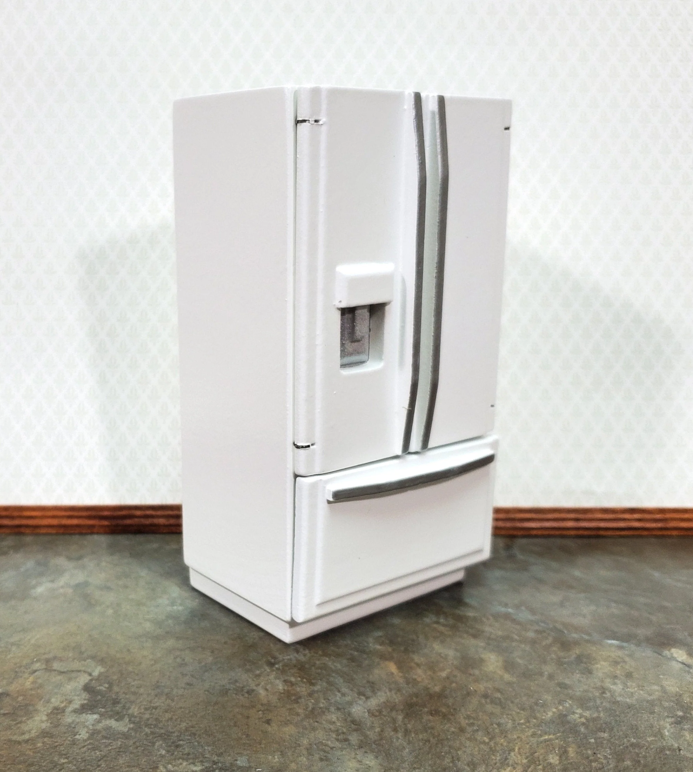 Dollhouse Fridge Modern Refrigerator White Silver 2 Door 1:12 Scale Miniature - Image 2