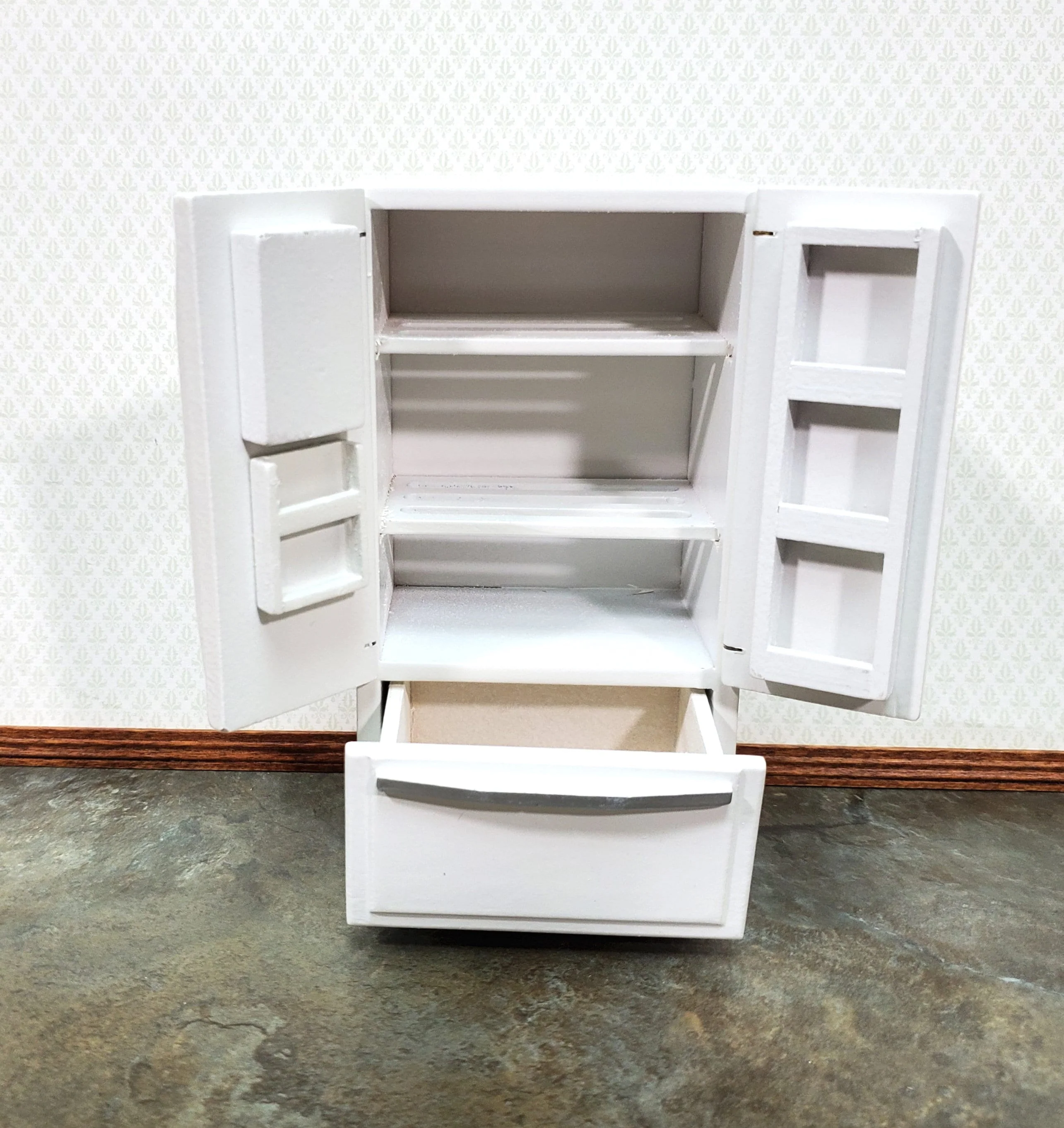 Dollhouse Fridge Modern Refrigerator White Silver 2 Door 1:12 Scale Miniature - Image 3