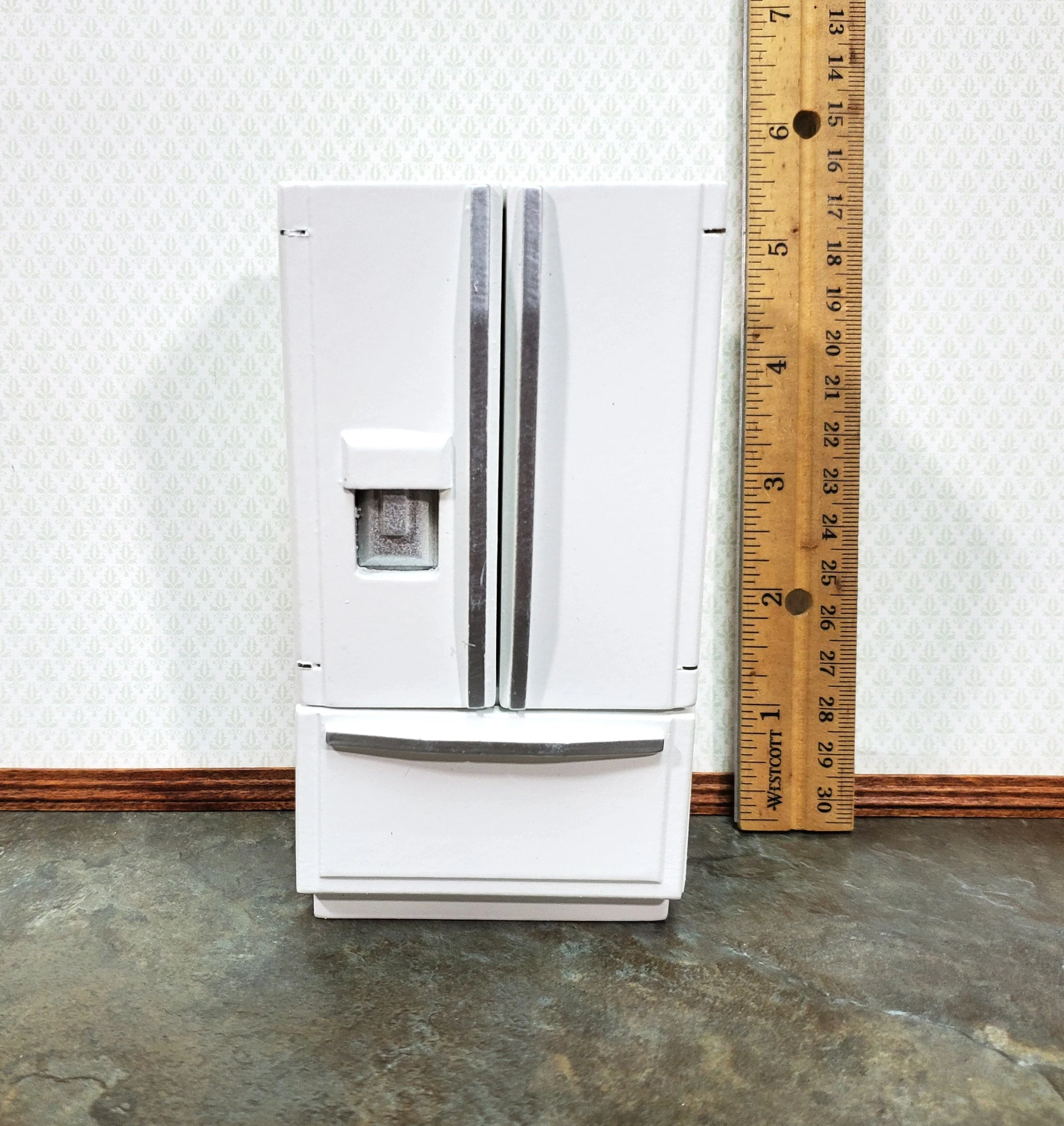 Dollhouse Fridge Modern Refrigerator White Silver 2 Door 1:12 Scale Miniature - Image 4