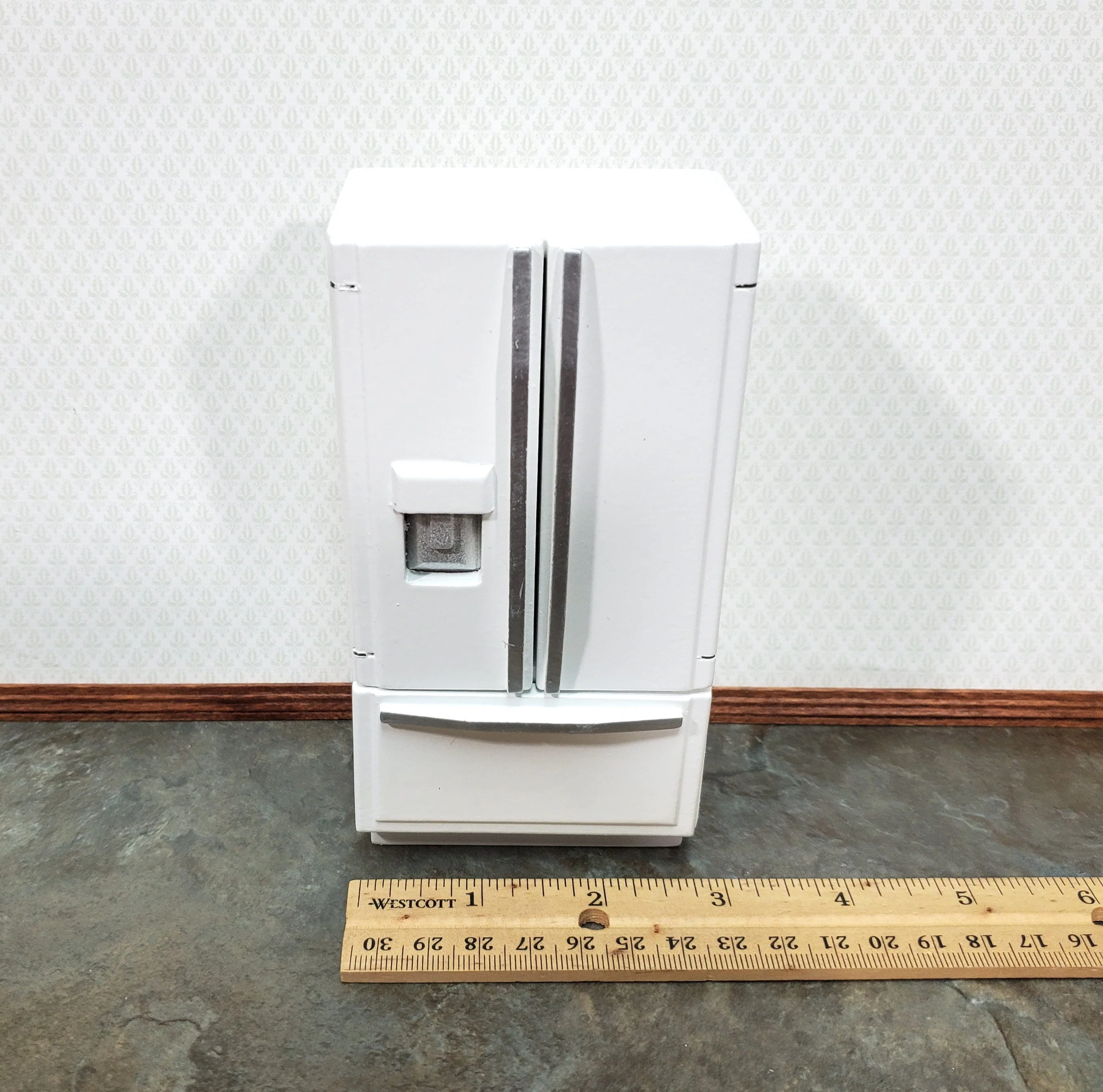 Dollhouse Fridge Modern Refrigerator White Silver 2 Door 1:12 Scale Miniature - Image 5