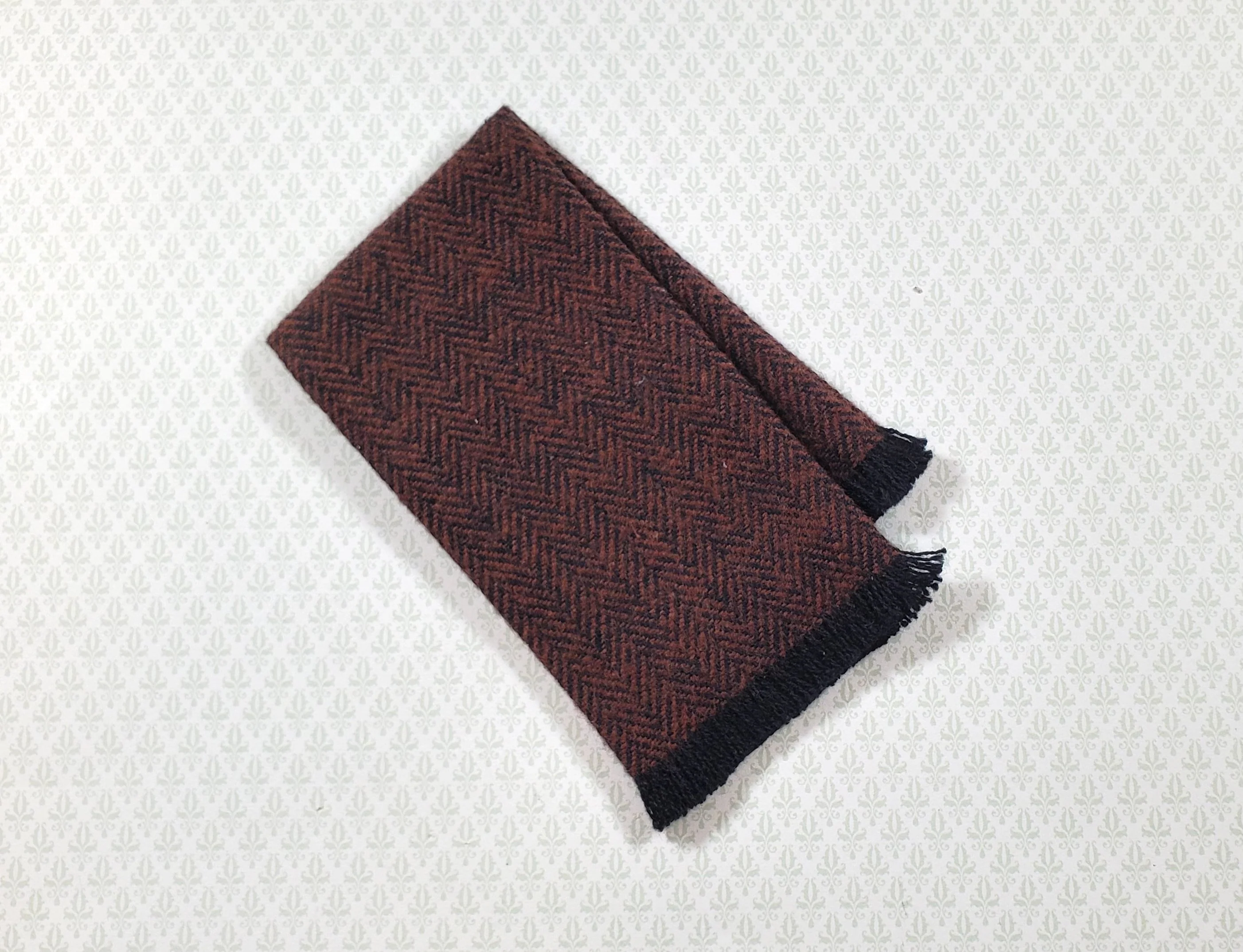 Dollhouse Fringed Blanket Throw Chocolate & Black Herringbone Fabric