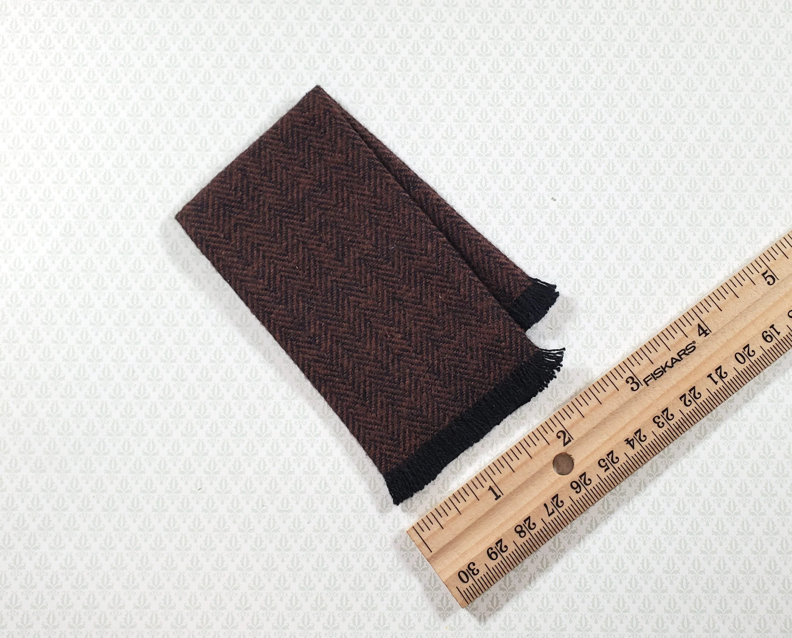 Dollhouse Fringed Blanket Throw Chocolate & Black Herringbone Fabric - Image 3