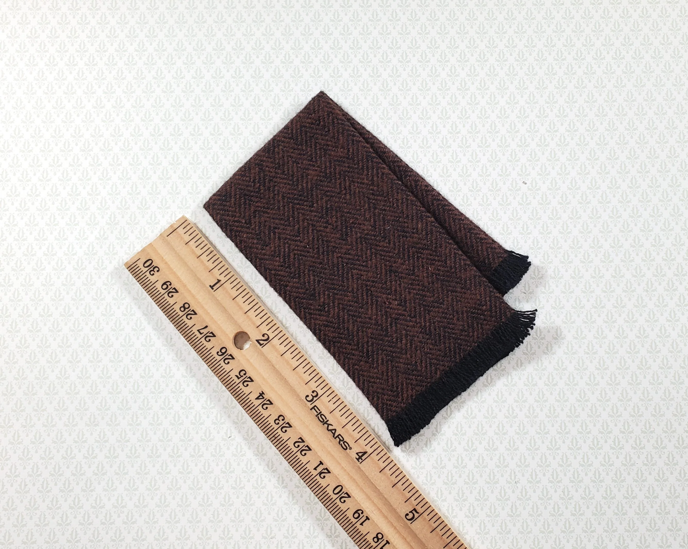 Dollhouse Fringed Blanket Throw Chocolate & Black Herringbone Fabric - Image 4