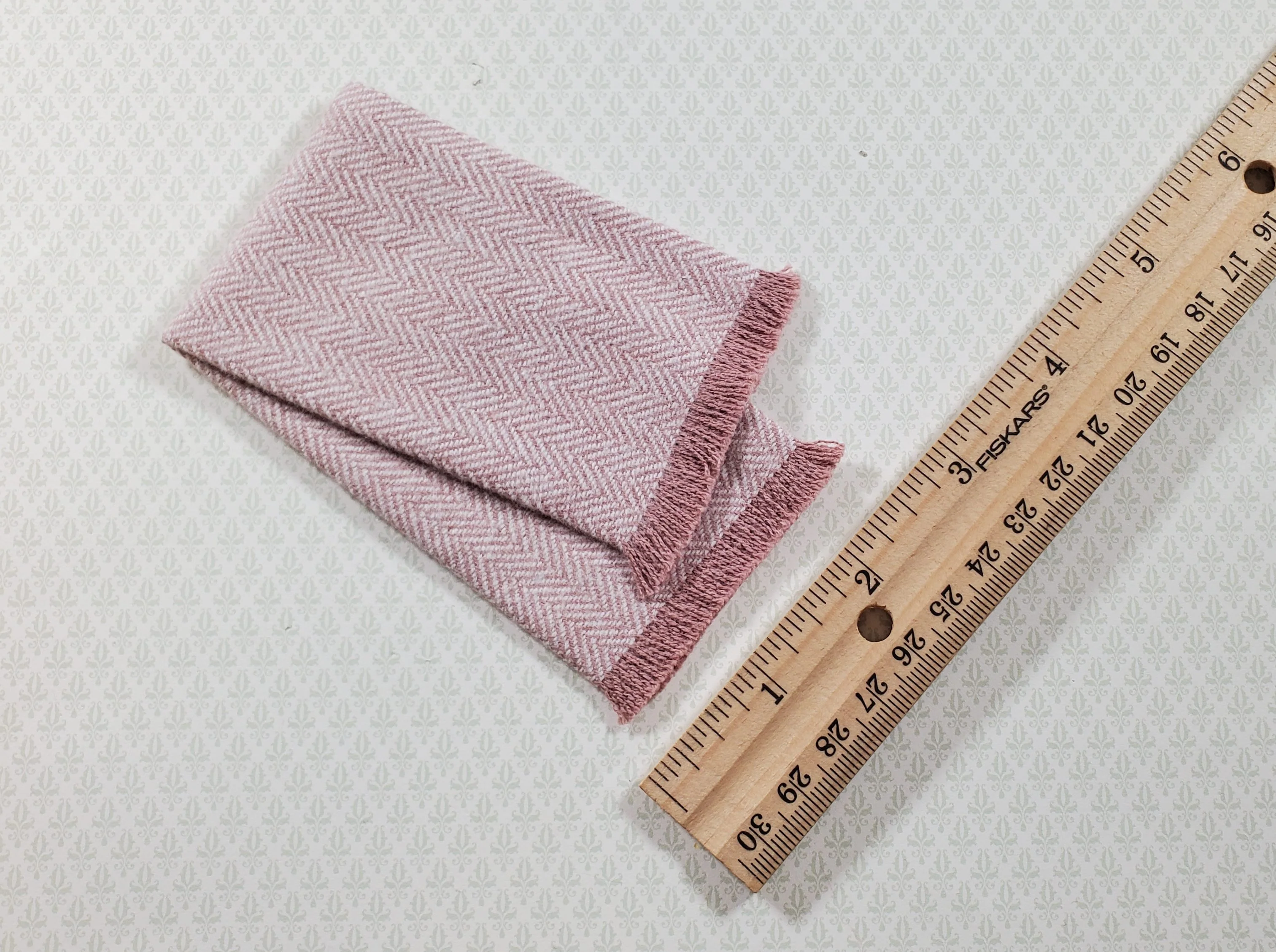 Dollhouse Fringed Blanket Throw Pink Blush & White Herringbone Fabric - Image 3