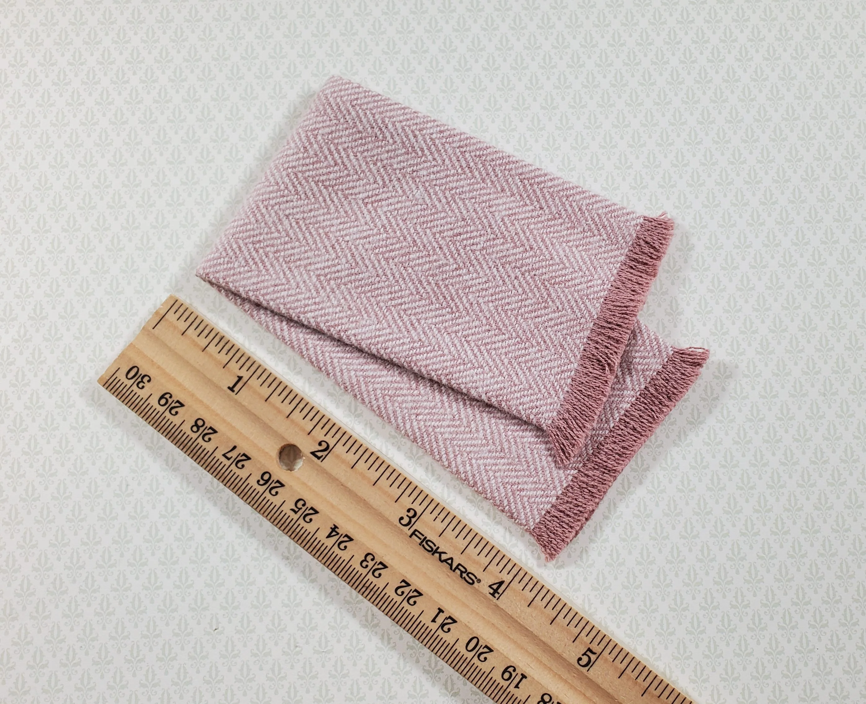 Dollhouse Fringed Blanket Throw Pink Blush & White Herringbone Fabric - Image 4