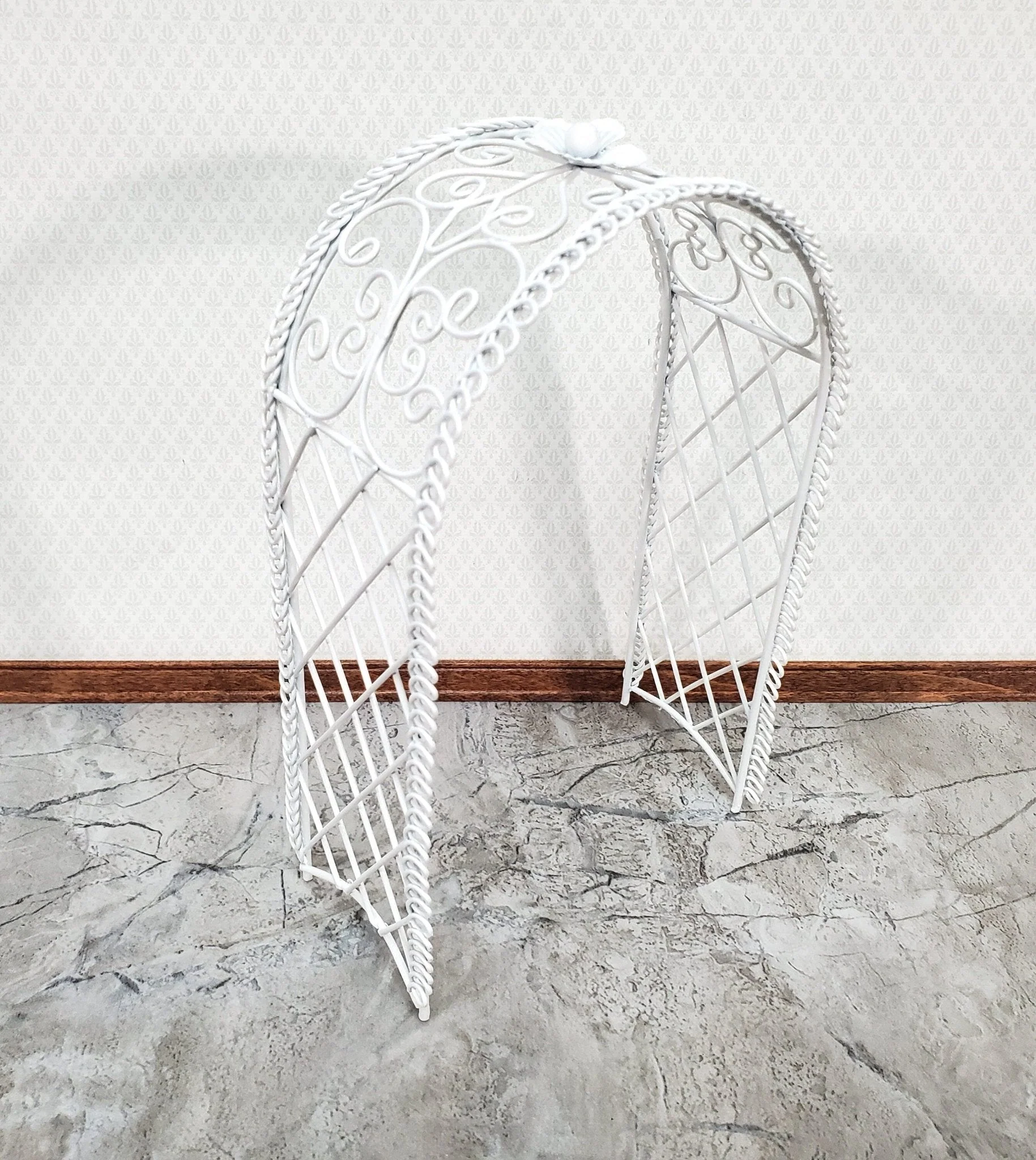 Dollhouse Garden Arbor Trellis Arch for Flowers White Metal 1:12 Scale Miniature Decor - Image 2