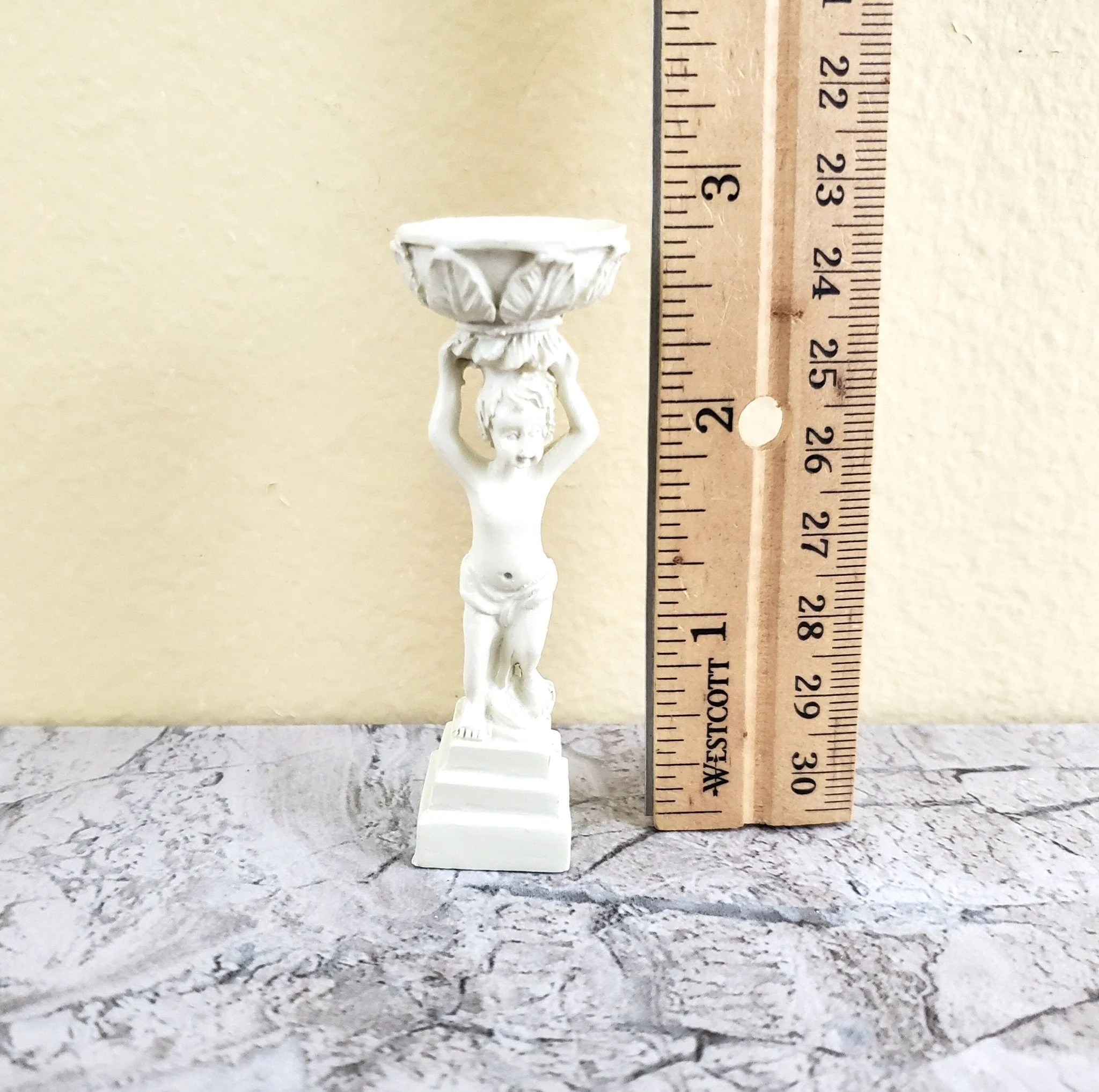 Dollhouse Garden Pedestal Child with Planter Cast Resin 1:12 Scale Miniature Ivory - Image 5