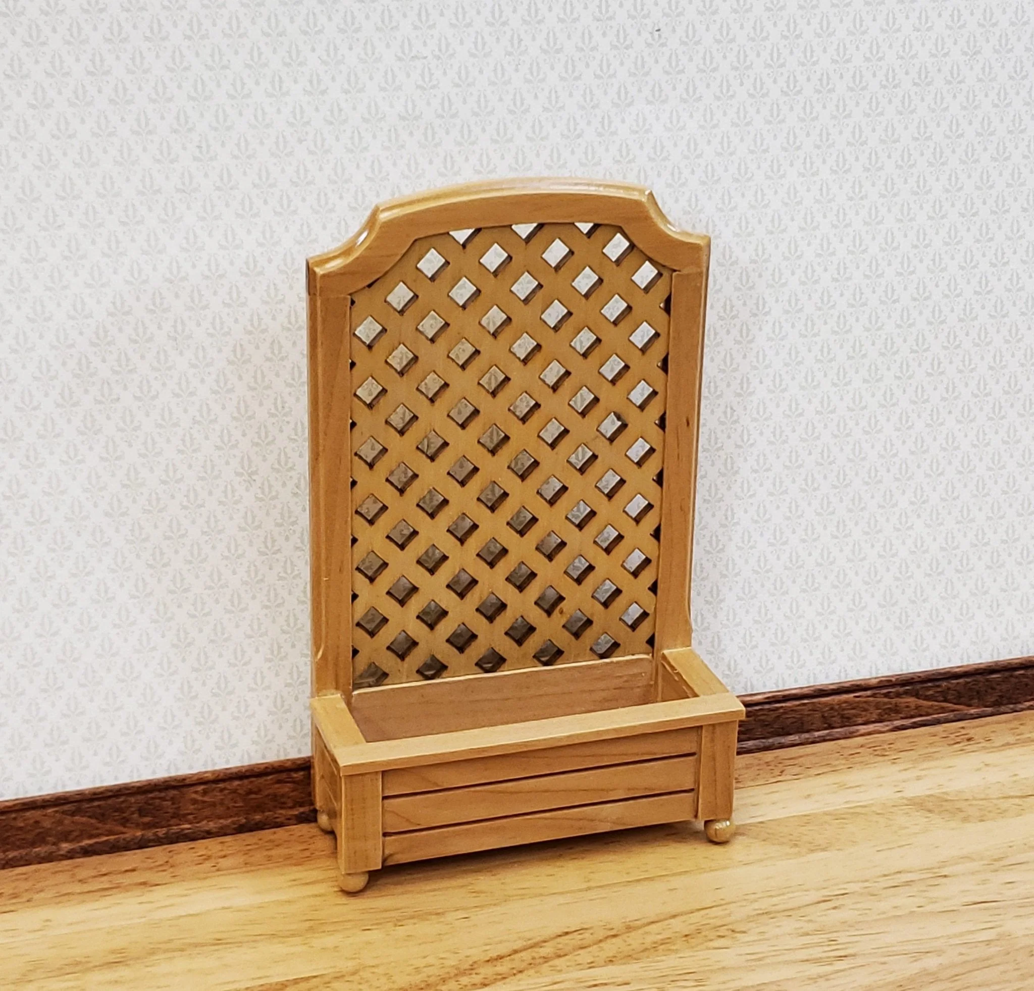 Dollhouse Garden Trellis with Flower Box Light Oak Finish 1:12 Scale Miniature