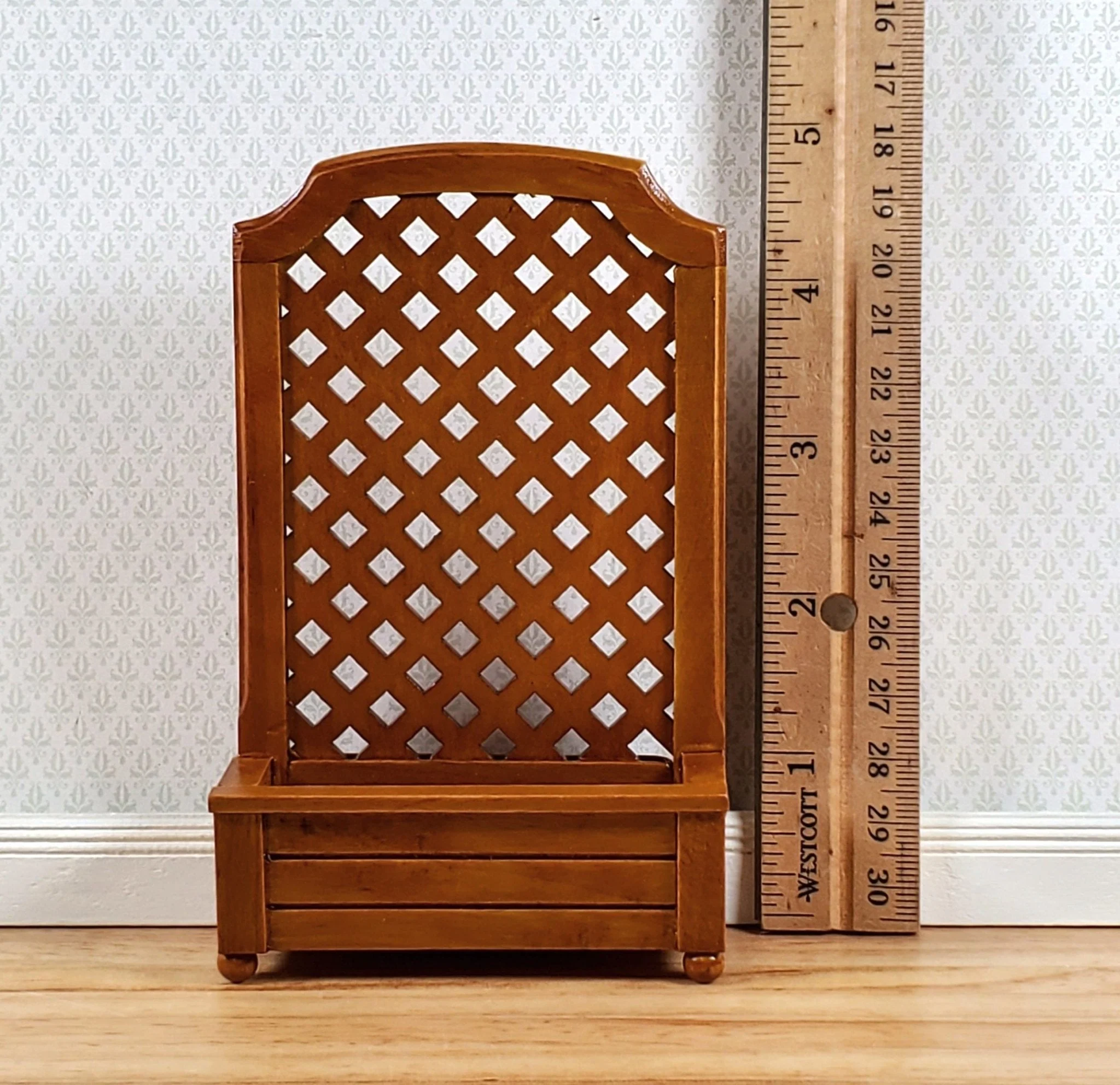 Dollhouse Garden Trellis with Flower Box Walnut Finish 1:12 Scale Miniature - Image 4