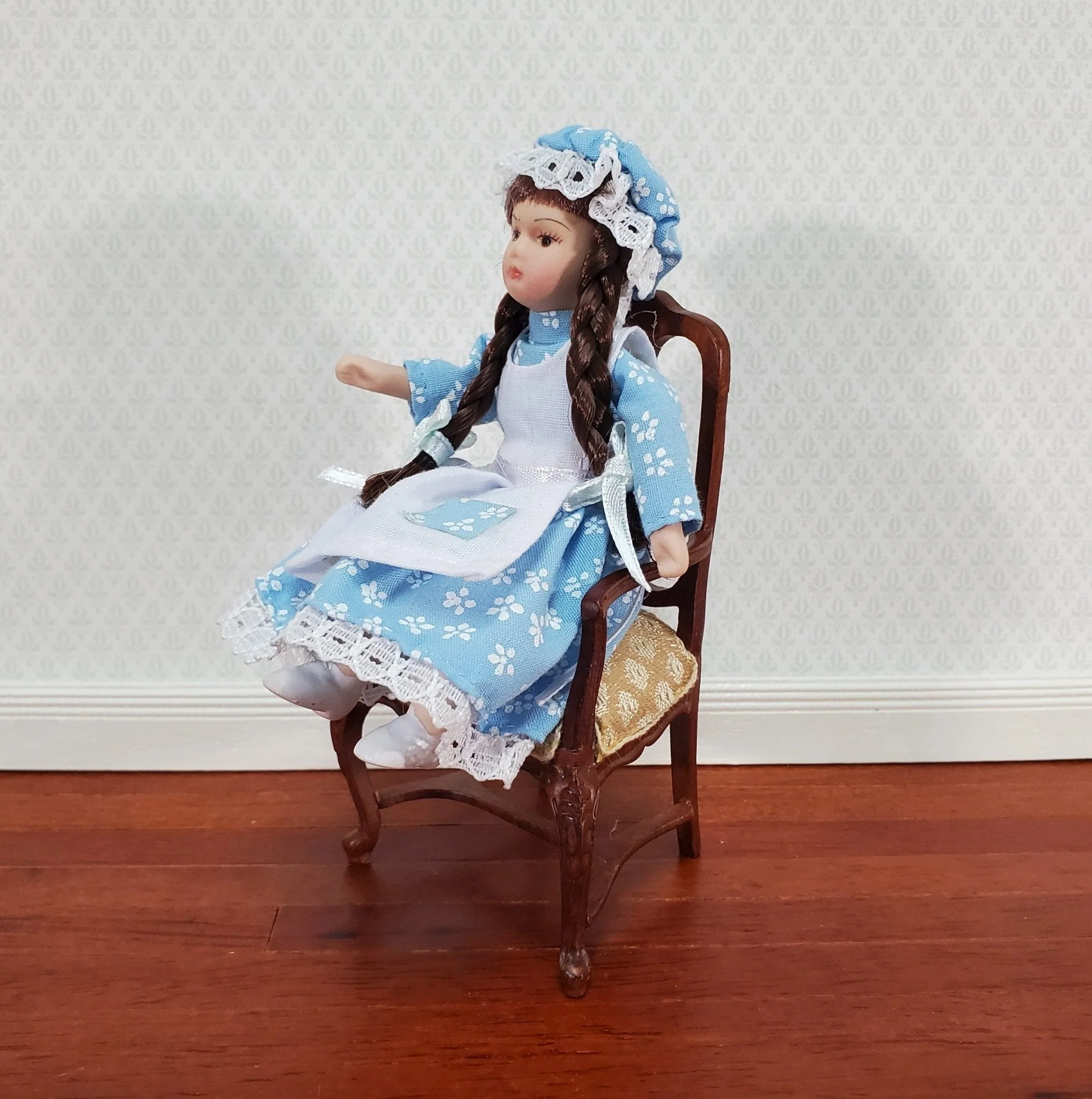 Dollhouse Girl Doll Long Hair Brown Braids Porcelain Poseable 1:12 Scale Miniature - Image 4