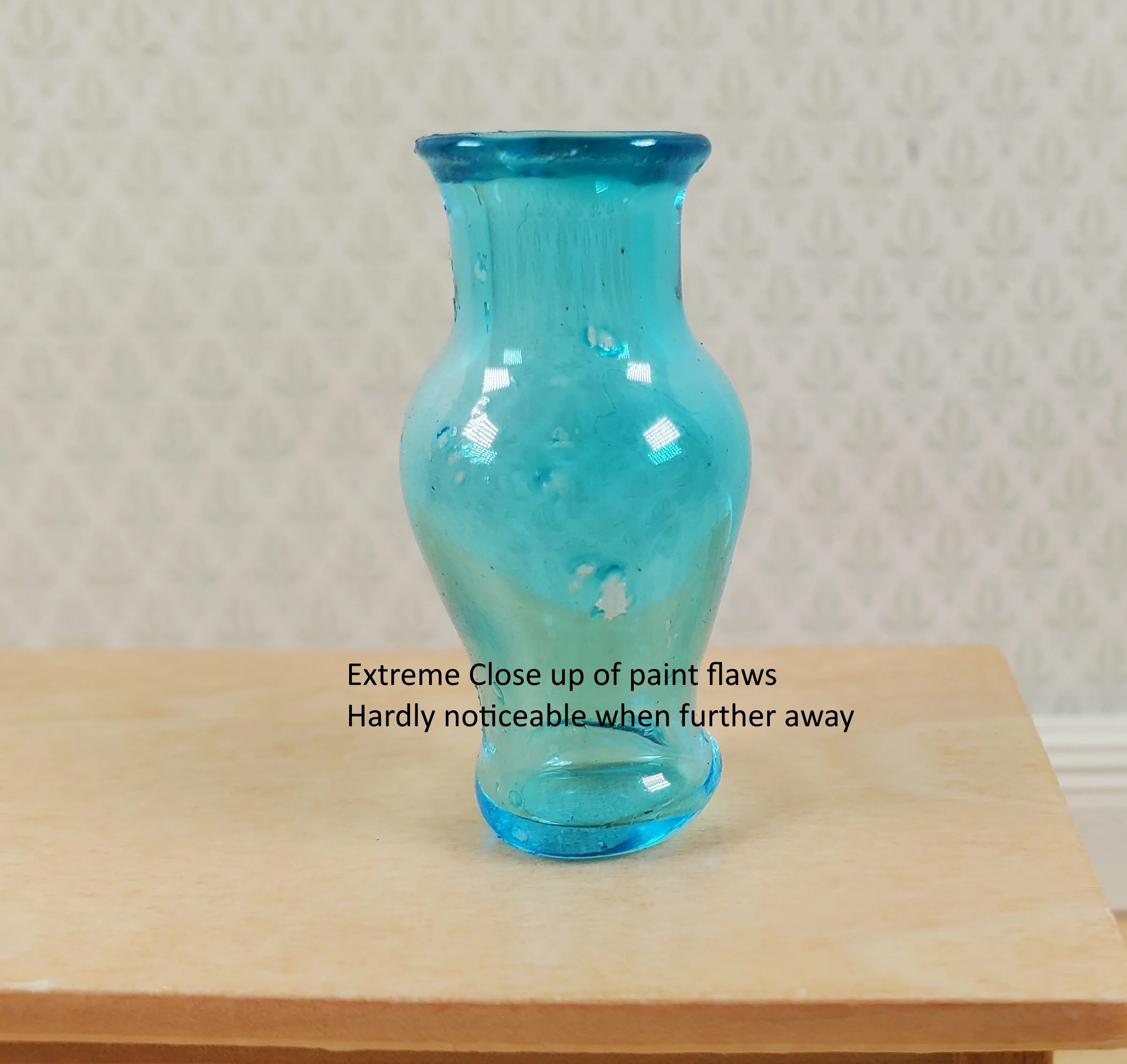 Dollhouse Glass Pedestal Vase Large Aqua Color 1:12 Scale some color flaws - Image 3
