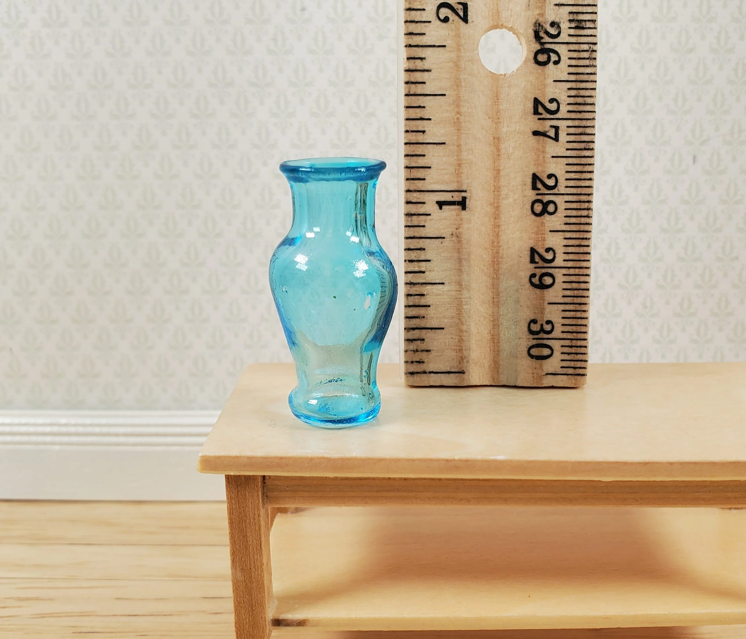 Dollhouse Glass Pedestal Vase Large Aqua Color 1:12 Scale some color flaws - Image 4