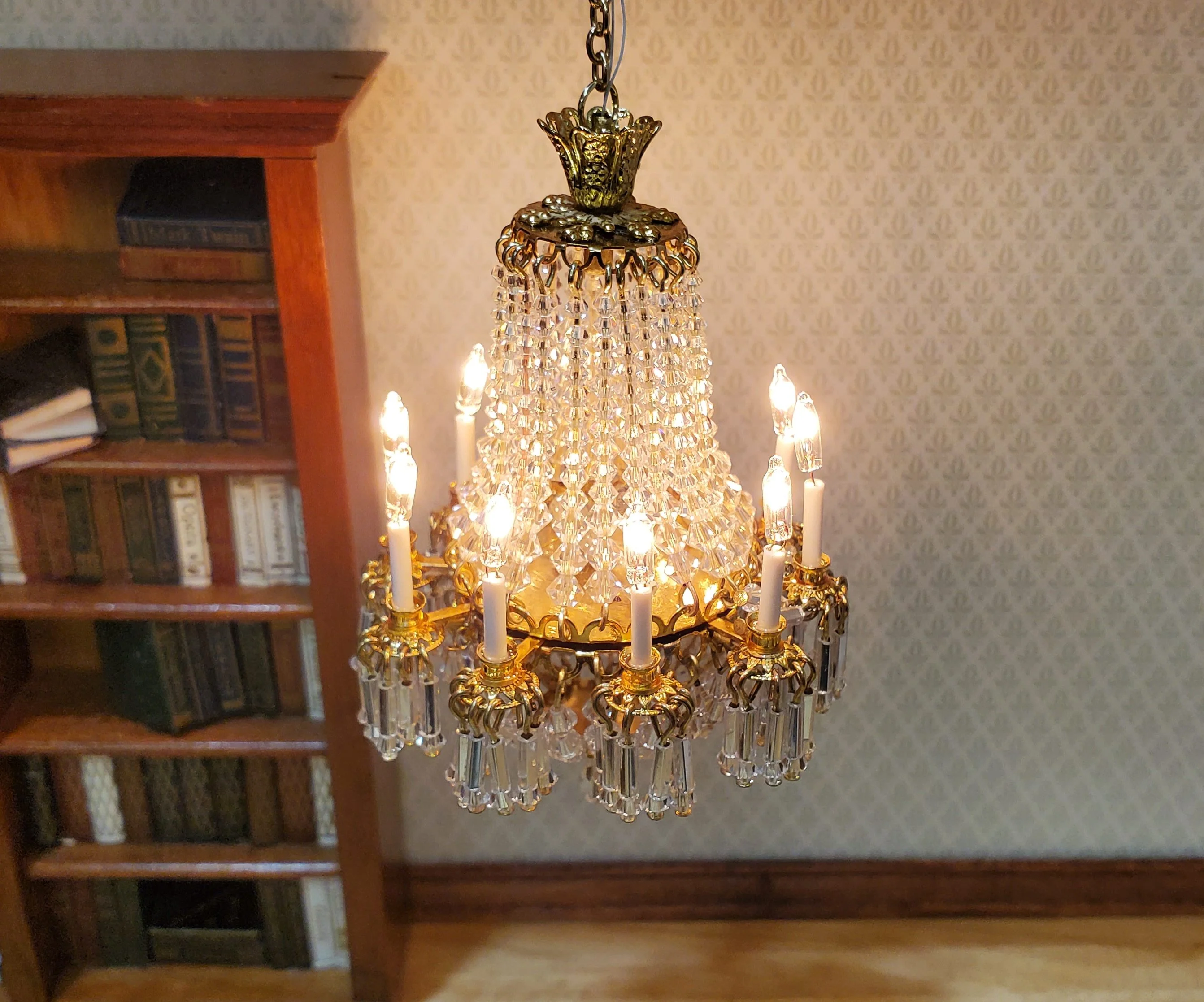 Dollhouse Grand Crystal Chandelier 10 Arm Real Glass 12 Volt 1:12 Scale - Image 3