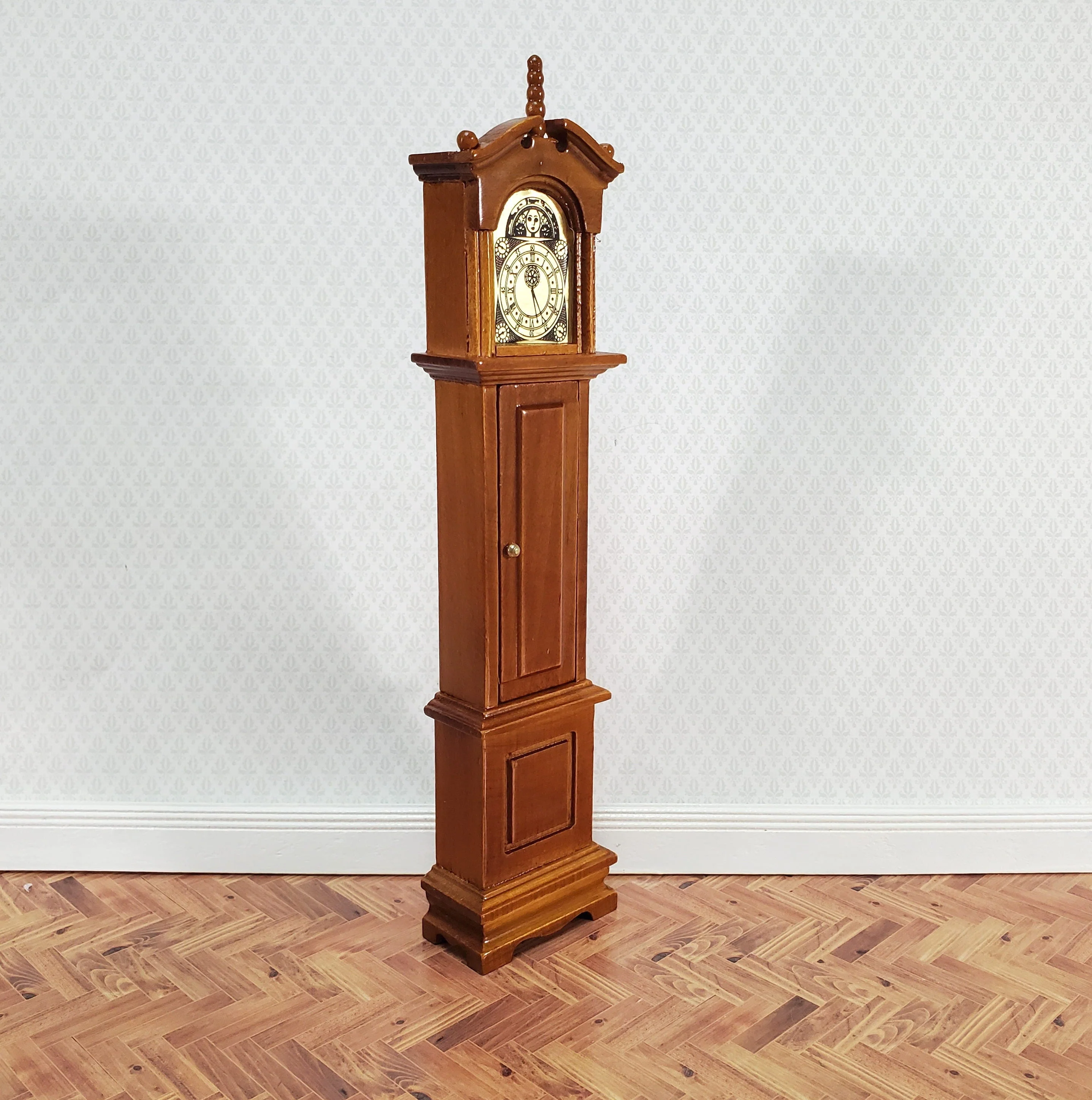 Dollhouse Grandfather Clock Opens Walnut Finish 1:12 Scale Miniature Furniture - Image 2