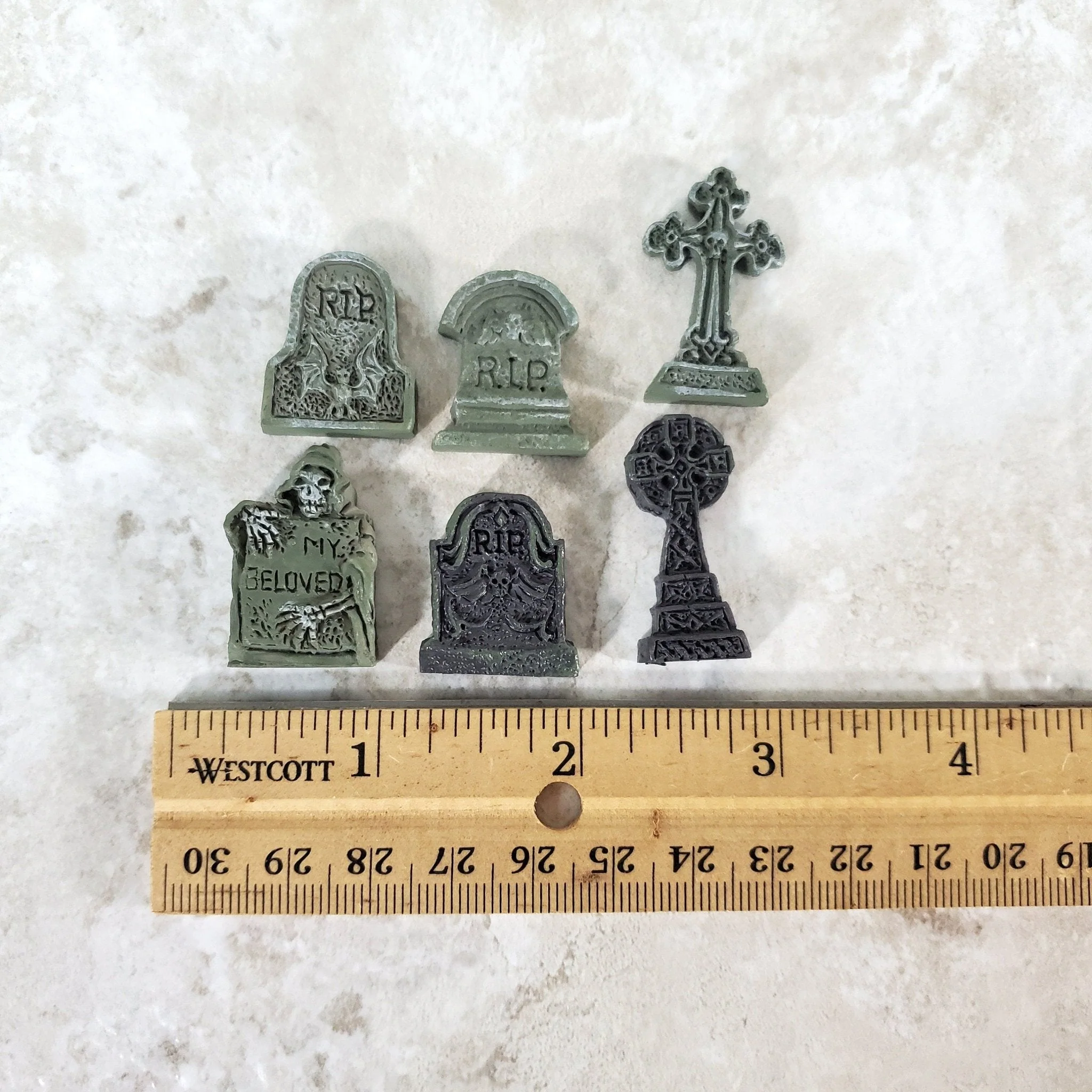 Dollhouse Gravestone Markers x6 Assorted 1:12 Scale Miniatures Halloween Decor - Image 2