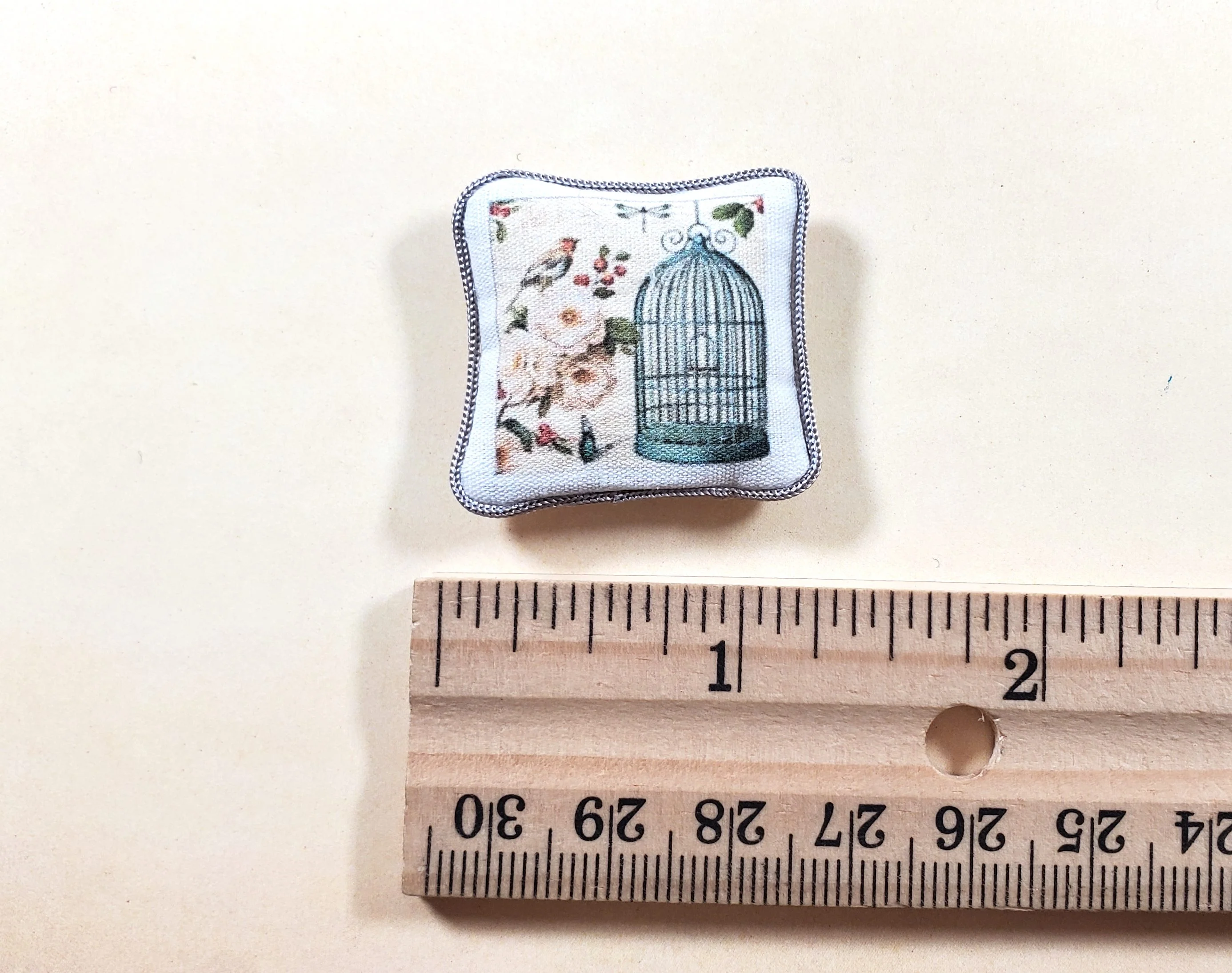 Dollhouse Green Birdcage & Butterfly Pillow Handmade 1:12 Scale Miniature - Image 3