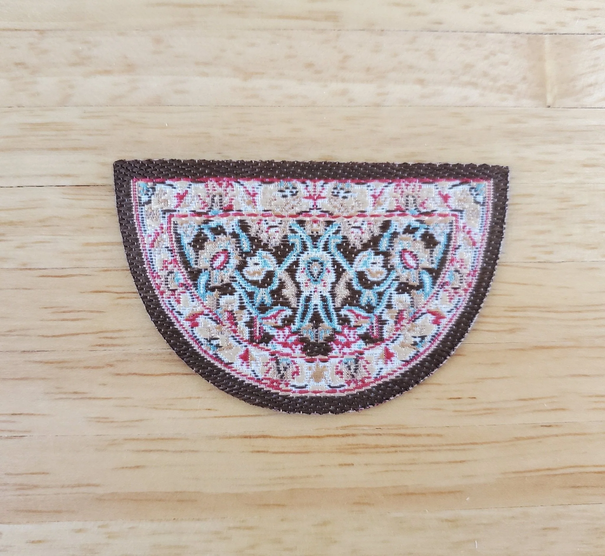 Dollhouse Half Round Rug Small Brown Red Teal 1:12 Miniature Scale Door Mat - Image 2