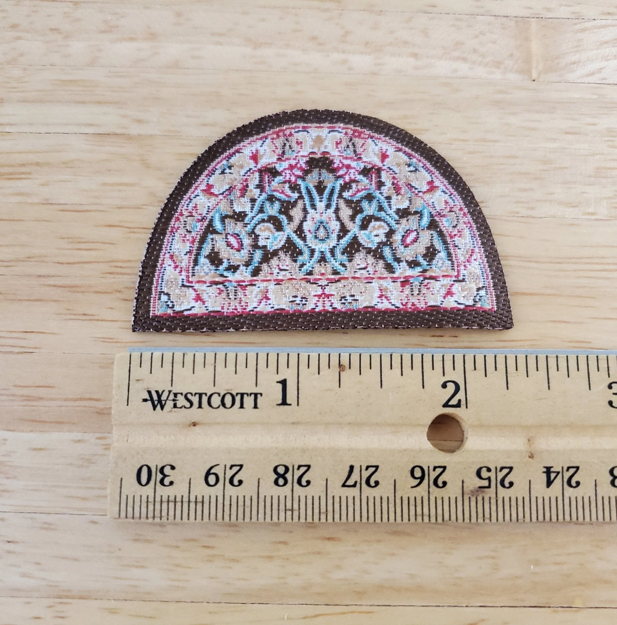 Dollhouse Half Round Rug Small Brown Red Teal 1:12 Miniature Scale Door Mat - Image 3