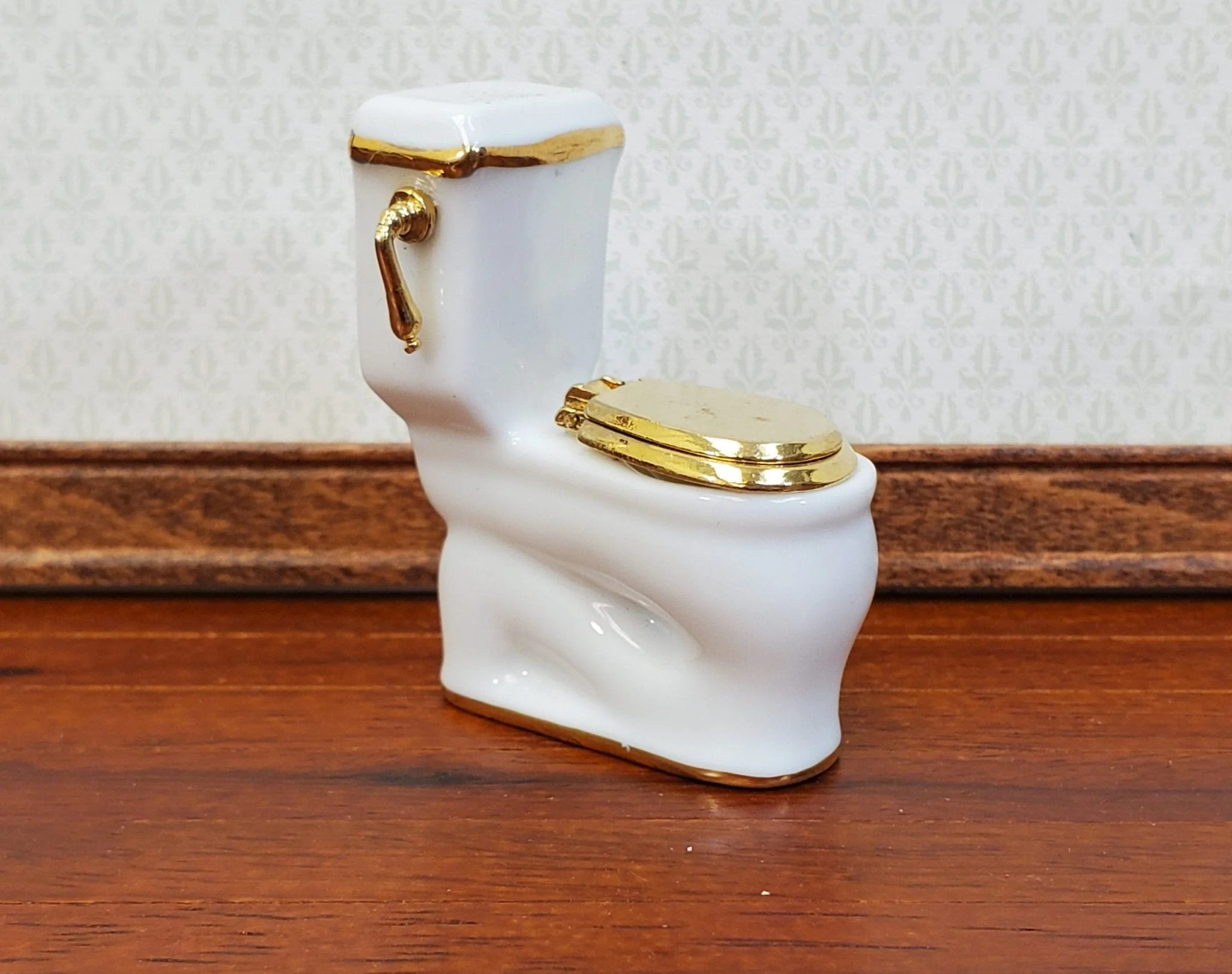 Dollhouse HALF SCALE Bathroom Set Reutter Porcelain Tub Toilet Sink 1:24 Miniatures 24k Gold Accents - Image 4