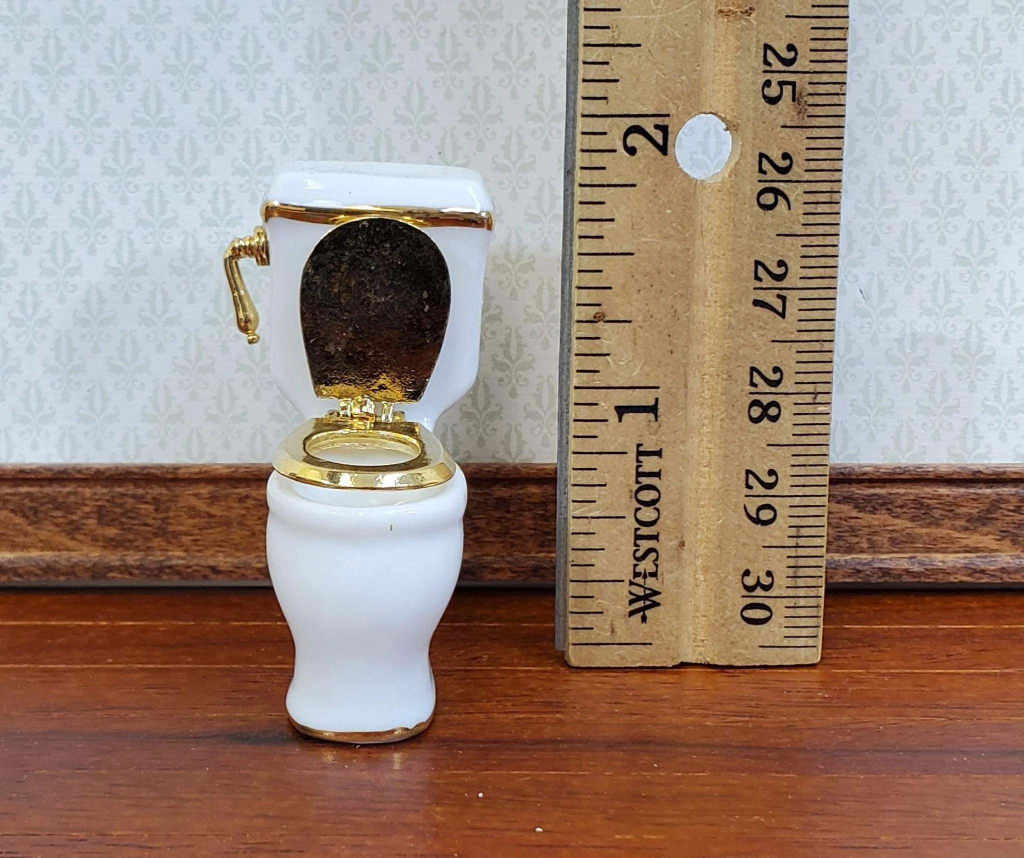 Dollhouse HALF SCALE Bathroom Set Reutter Porcelain Tub Toilet Sink 1:24 Miniatures 24k Gold Accents - Image 5