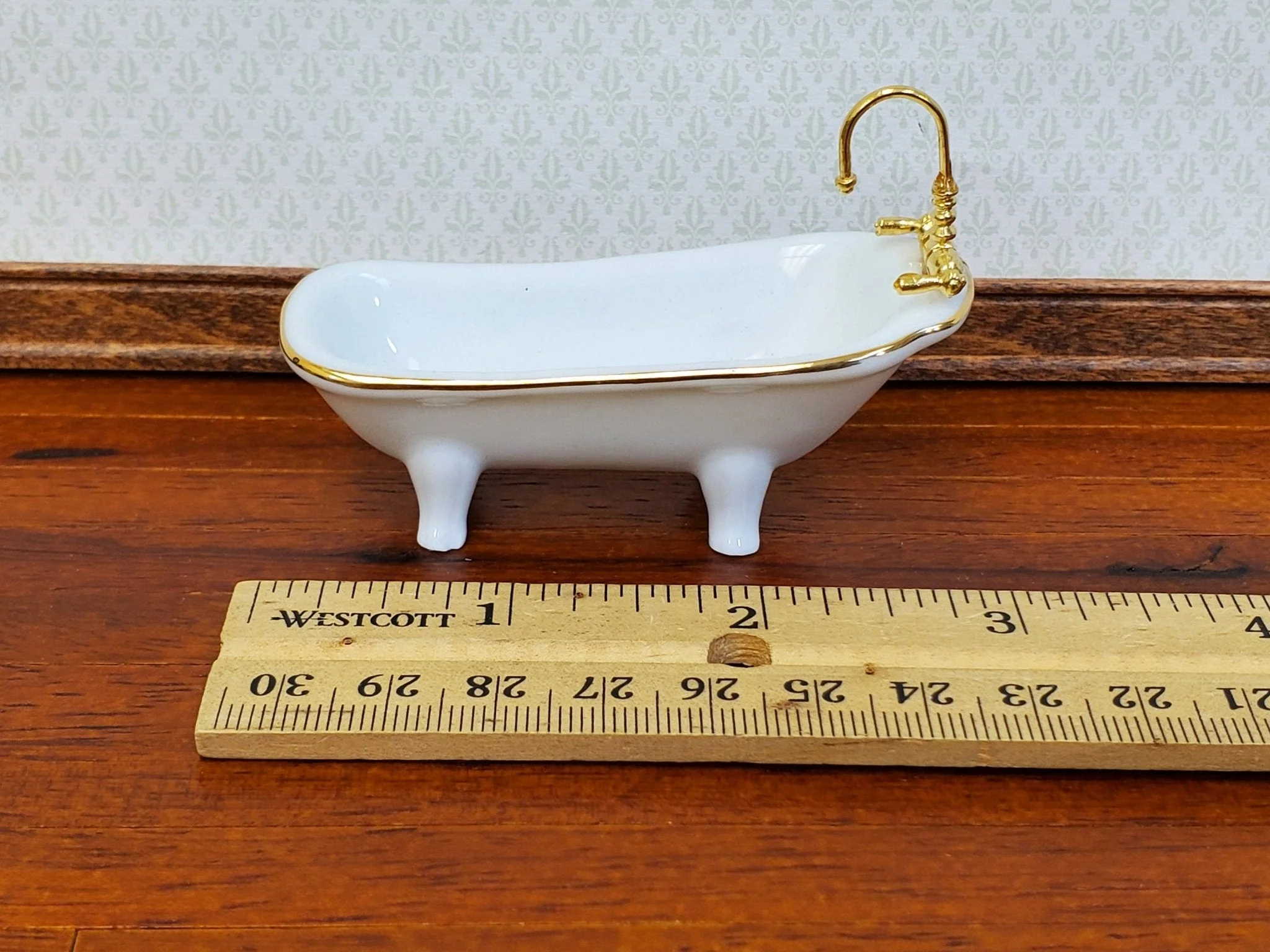 Dollhouse HALF SCALE Bathroom Set Reutter Porcelain Tub Toilet Sink 1:24 Miniatures 24k Gold Accents - Image 7