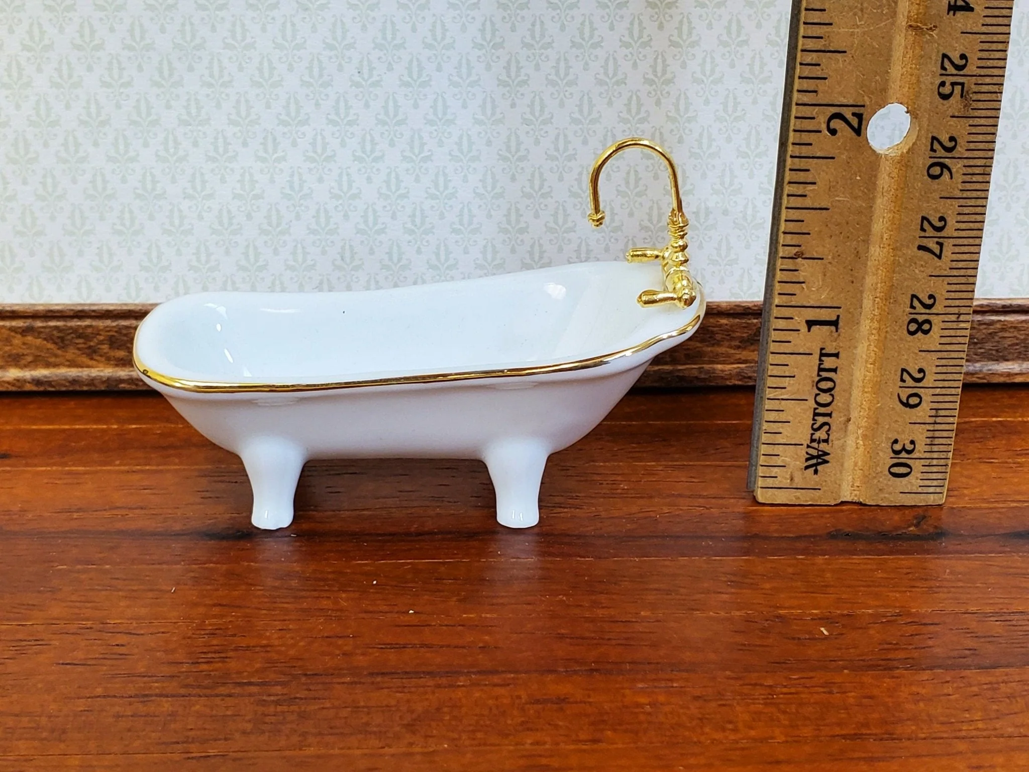 Dollhouse HALF SCALE Bathroom Set Reutter Porcelain Tub Toilet Sink 1:24 Miniatures 24k Gold Accents - Image 8