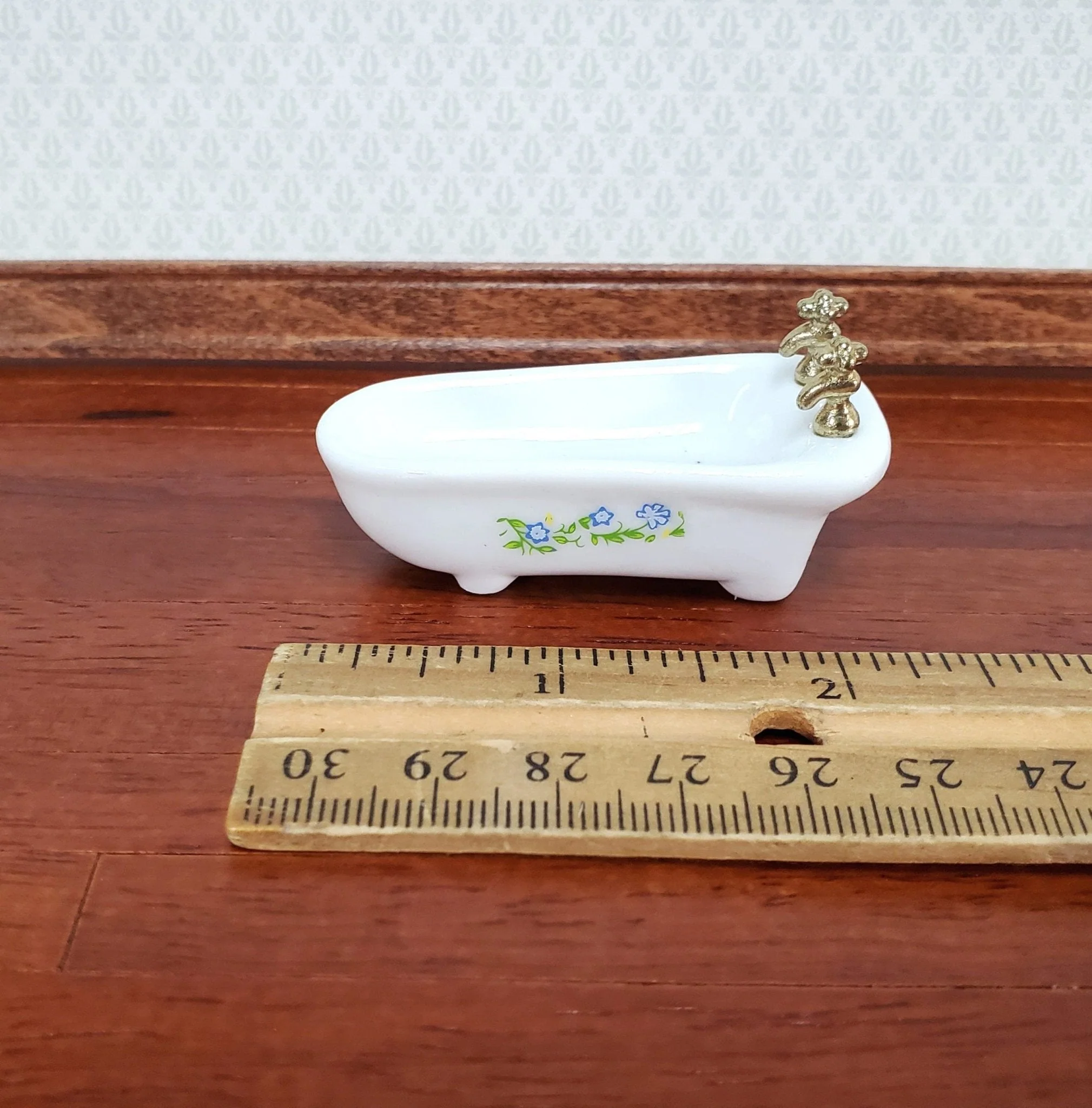 Dollhouse Half Scale Bathtub Bathroom Tub White Floral Decal 1:24 Scale Miniature - Image 3