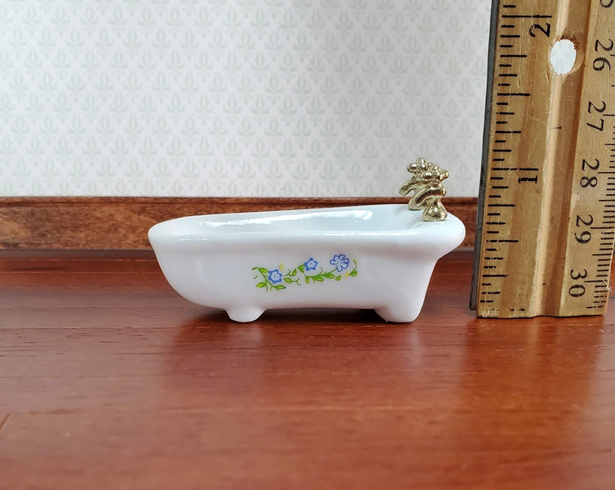 Dollhouse Half Scale Bathtub Bathroom Tub White Floral Decal 1:24 Scale Miniature - Image 4