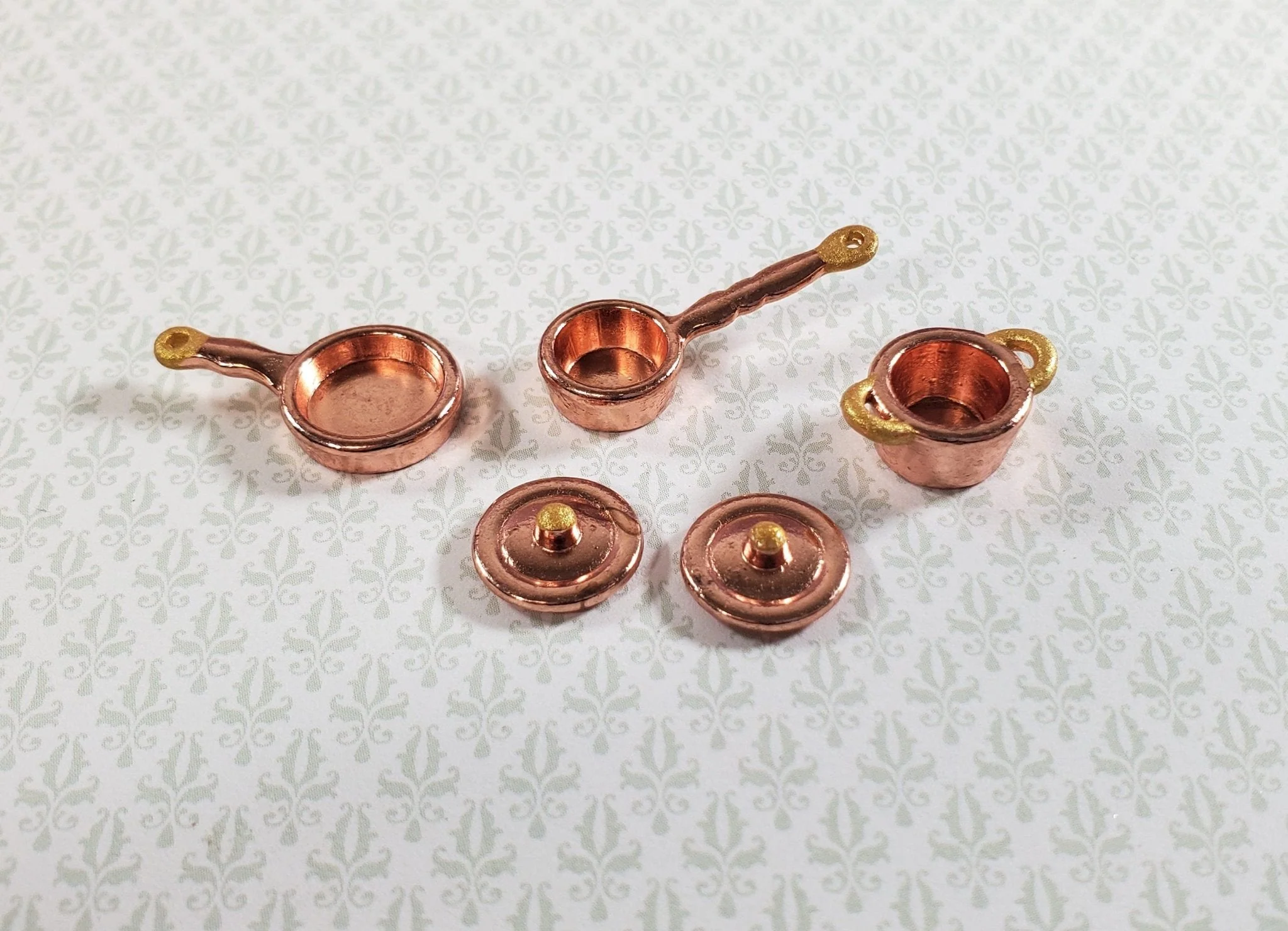 Dollhouse HALF SCALE Copper Pots and Pans 3 Small 1:24 Miniatures