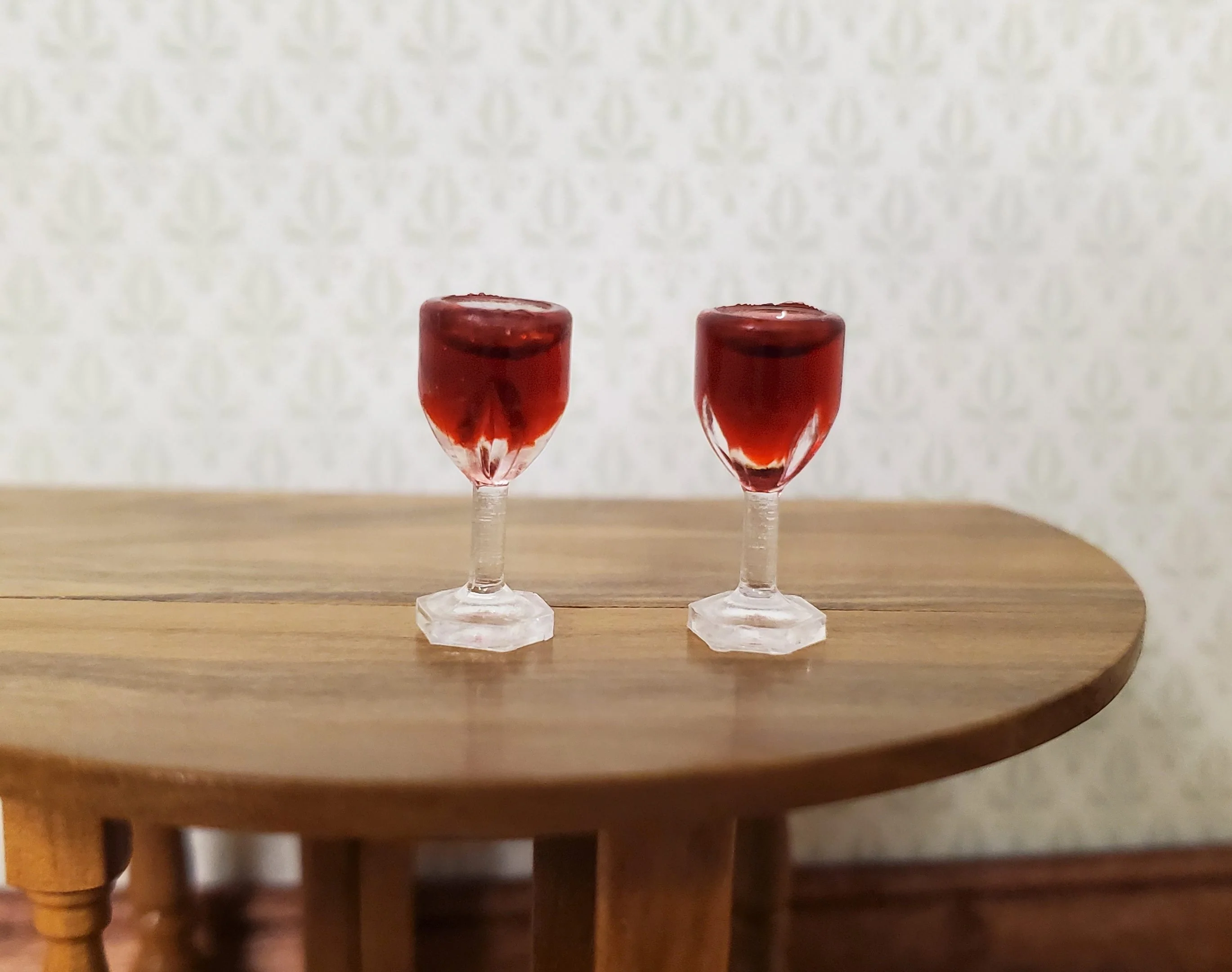 Dollhouse HALF SCALE Filled Red Wine Glasses x2 plastic 1:24 Miniature - Image 2