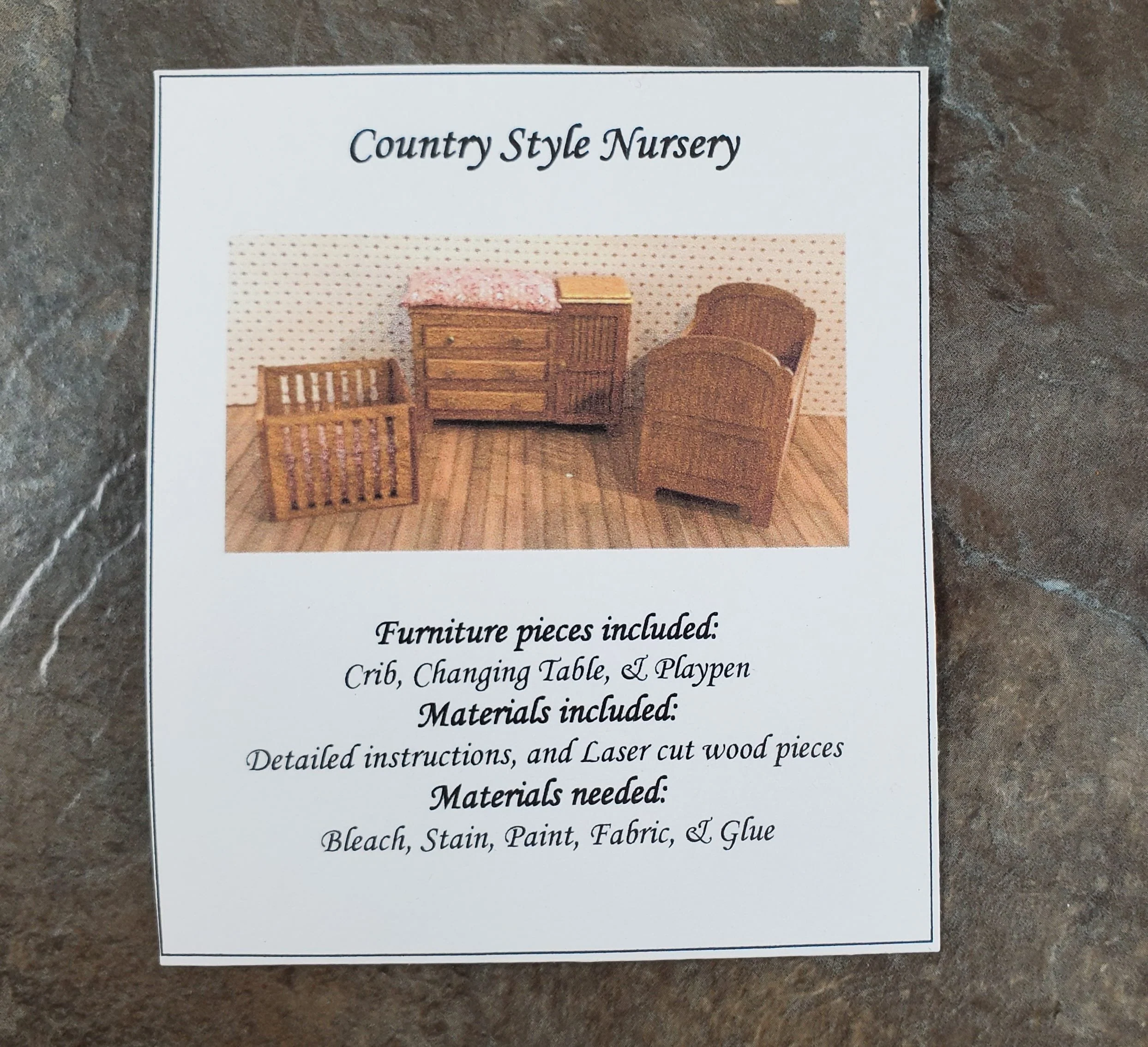 Dollhouse HALF SCALE Furniture KIT Country Nursery Set Crib Playpen Dresser 1:24 - Image 2